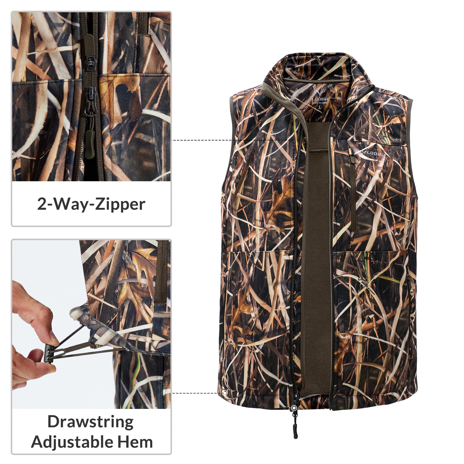 LOOGU Mens Camo Hunting Fleece Insulation Vest M10-1