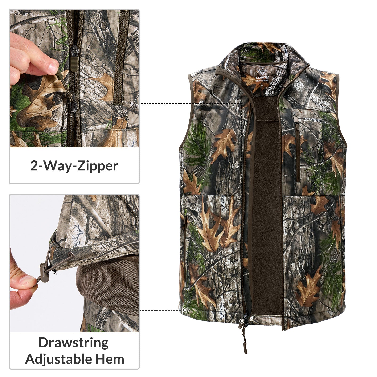 LOOGU Mens Camo Hunting Fleece Insulation Vest M10-1