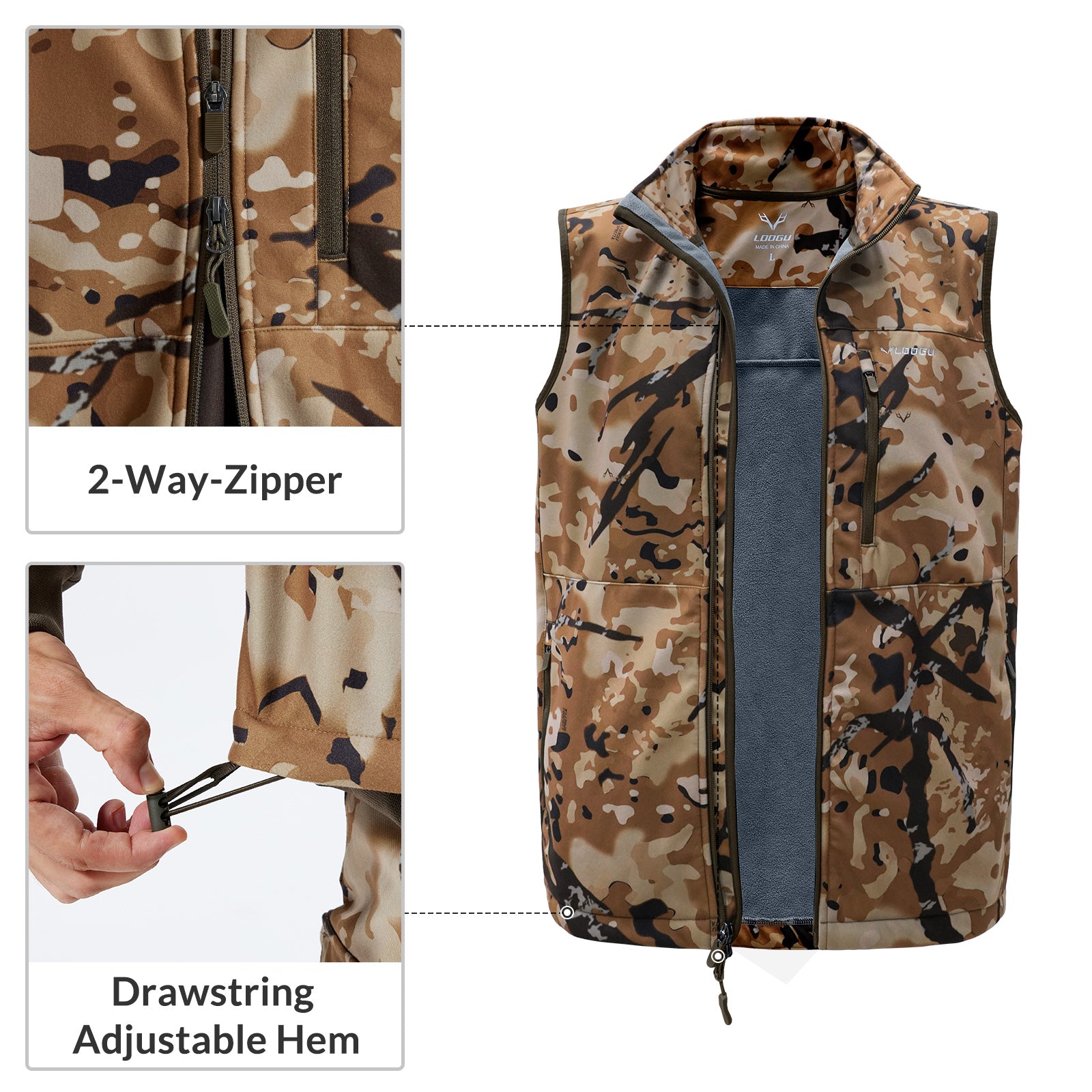 LOOGU Mens Camo Hunting Fleece Insulation Vest M10-1