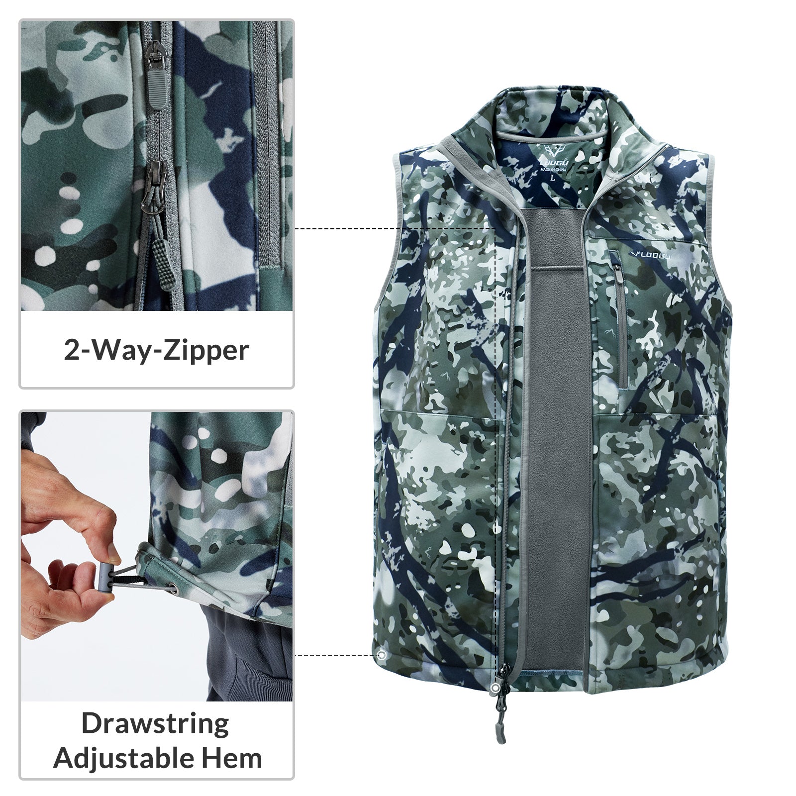 LOOGU Mens Camo Hunting Fleece Insulation Vest M10-1