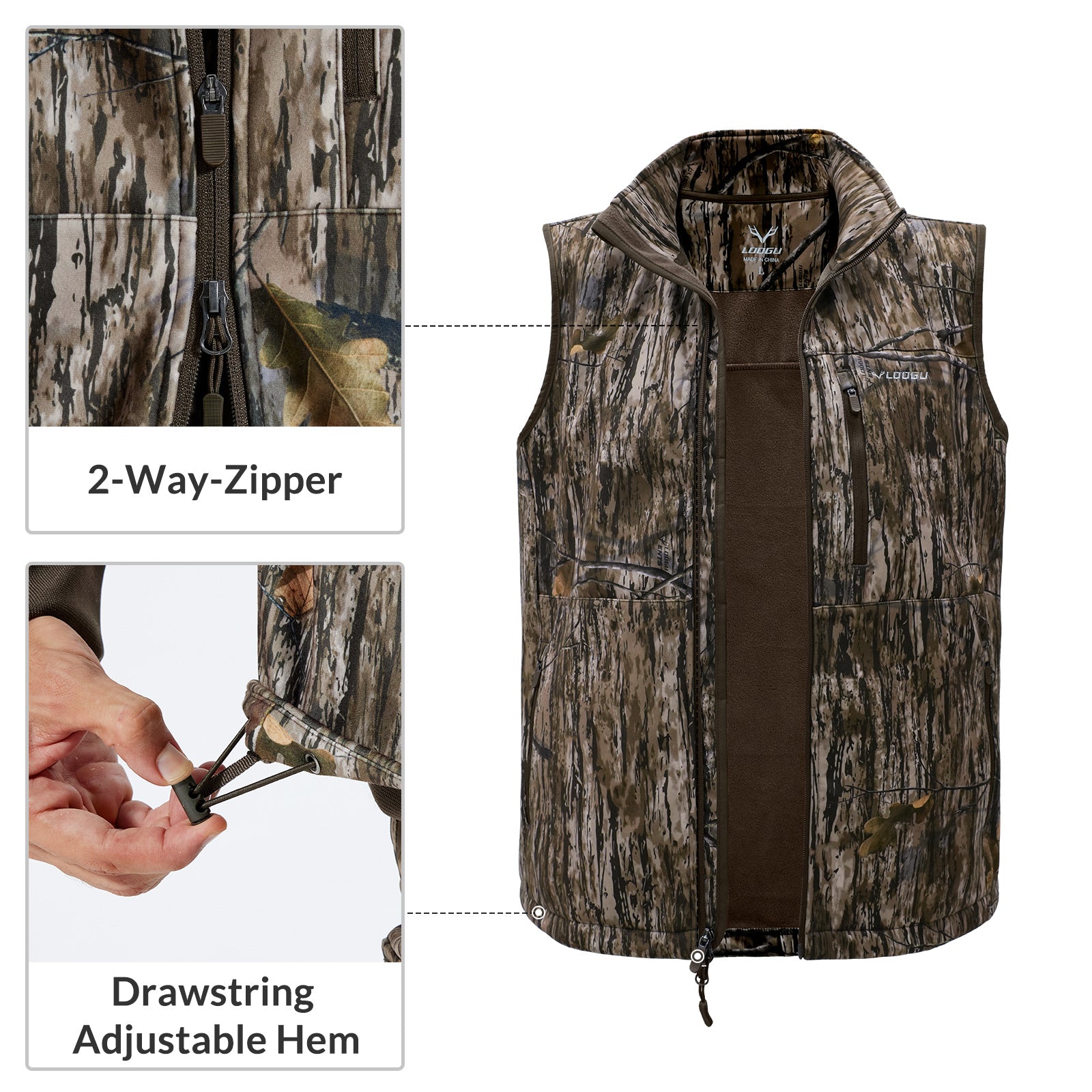 LOOGU Mens Camo Hunting Fleece Insulation Vest M10-1