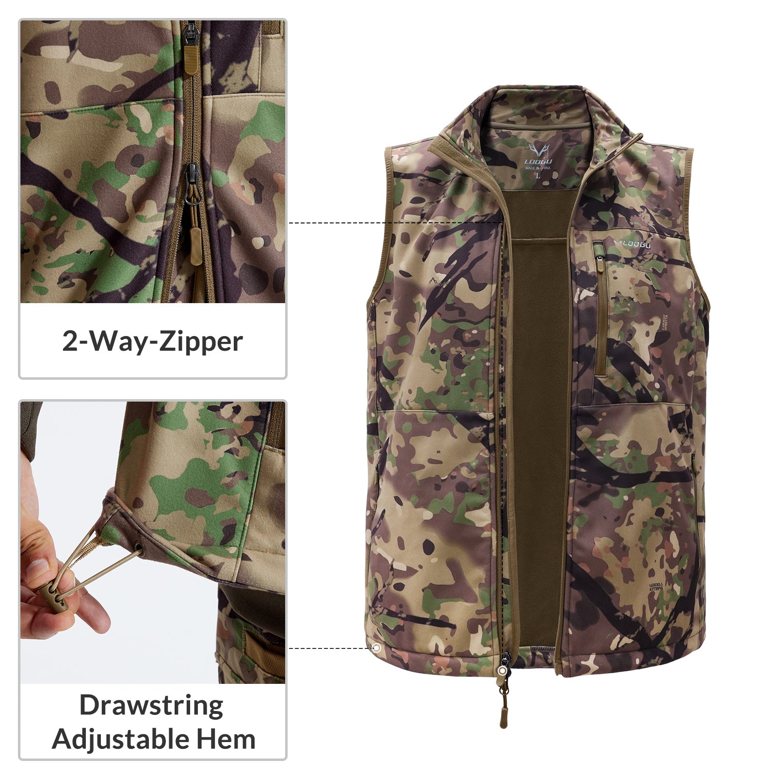 LOOGU Mens Camo Hunting Fleece Insulation Vest M10-1