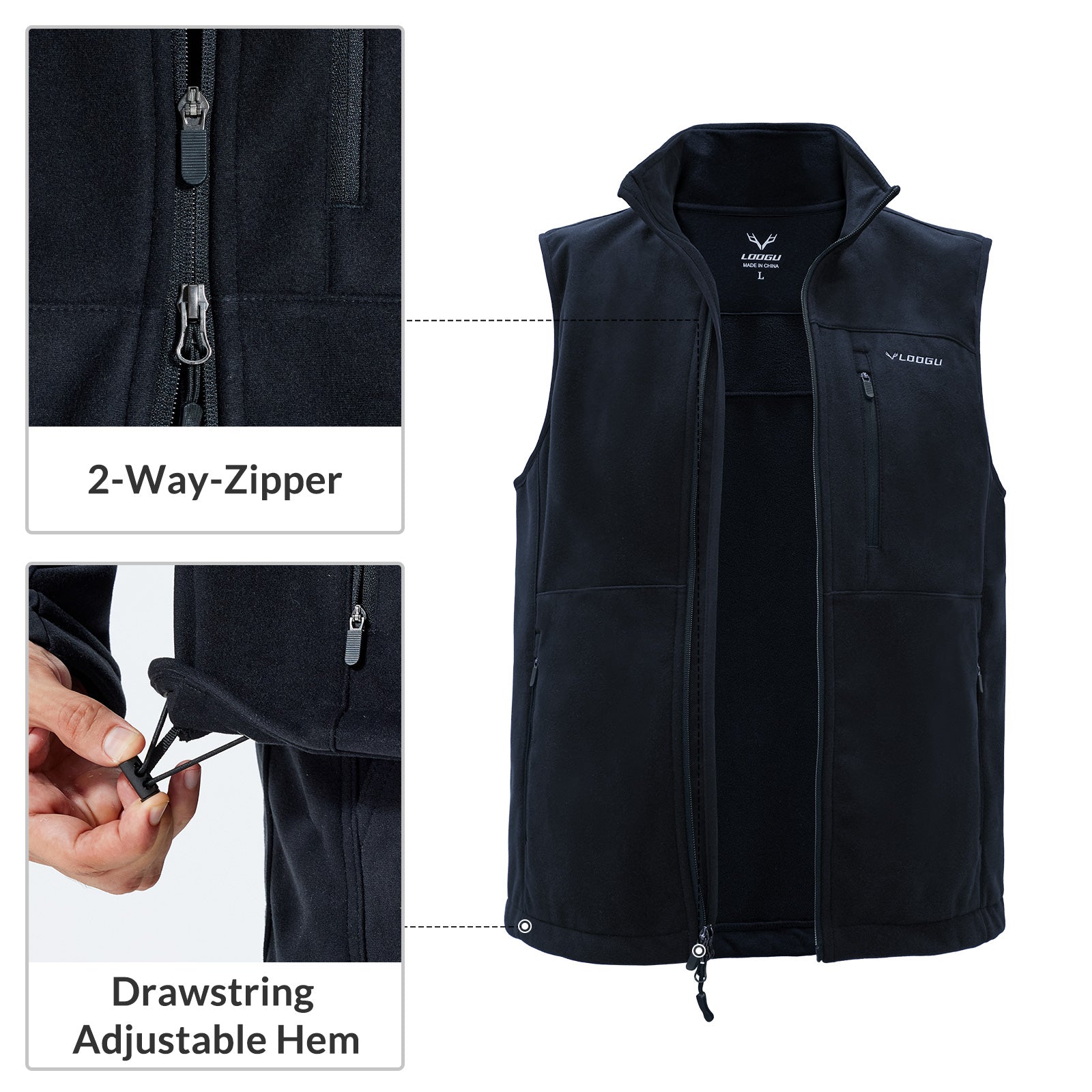 LOOGU Mens Hiking Fleece Insulation Vest M10-1