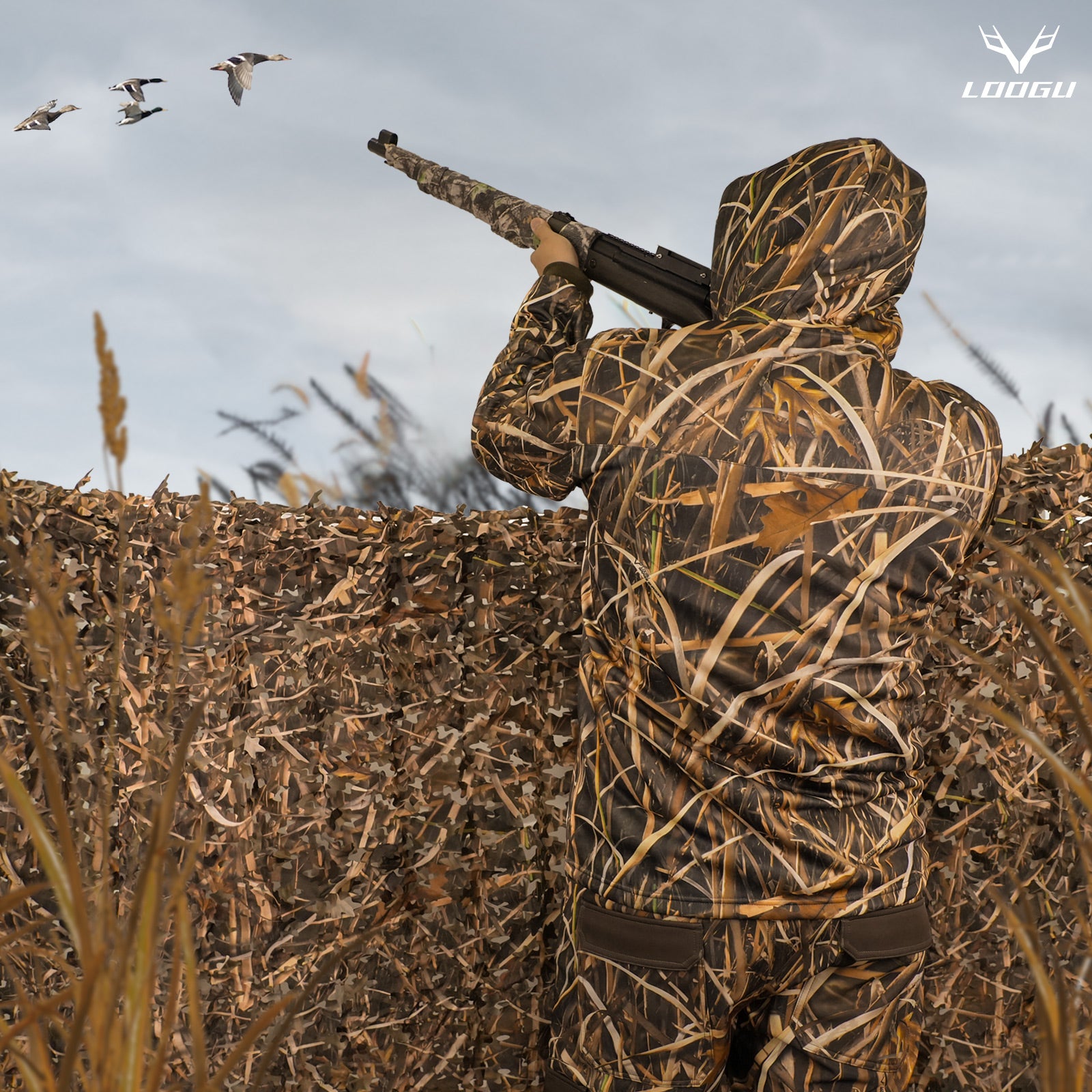 LOOGU Hunting Fleece Zipper Hoodie-Grass Shadow Camo D50