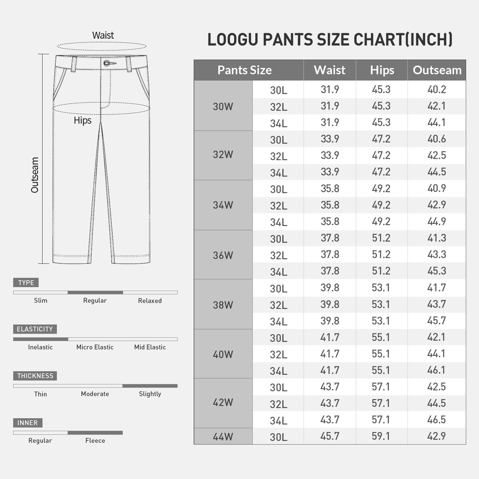 LOOGU Hiking Workwear Fleece Insulation Pants 6 pocket P20-1