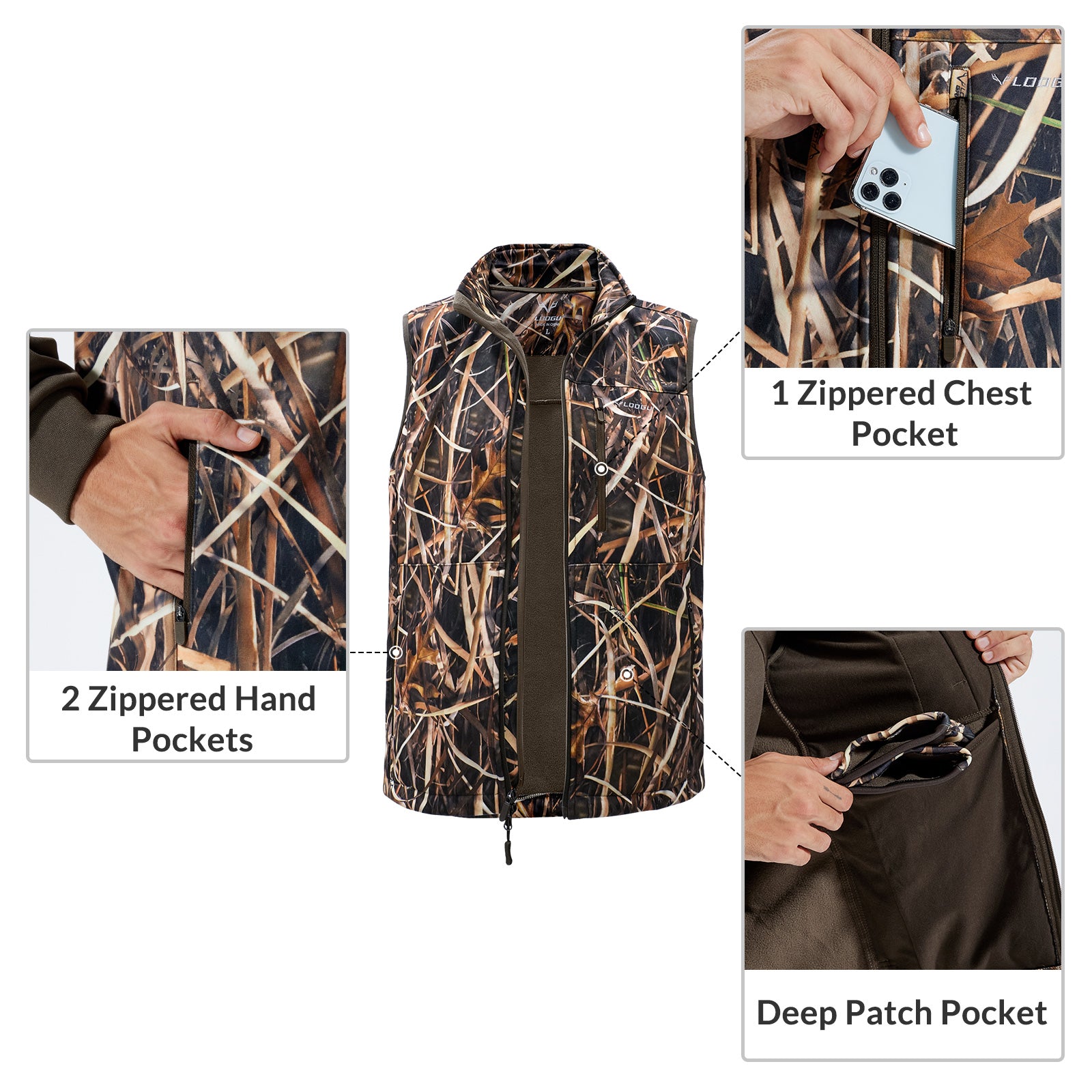 LOOGU Mens Camo Hunting Fleece Insulation Vest M10-1