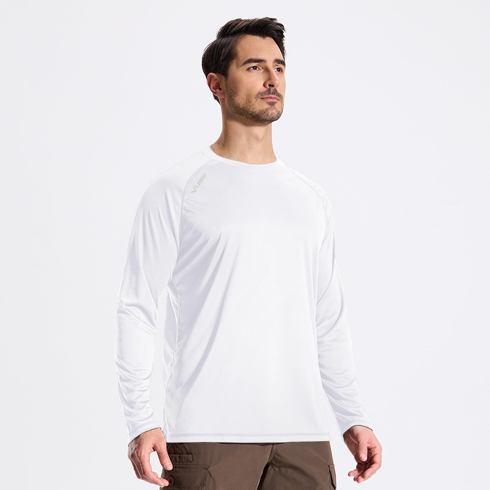 LOOGU Men’s Outdoor Long Sleeve Shirt White T30-LG