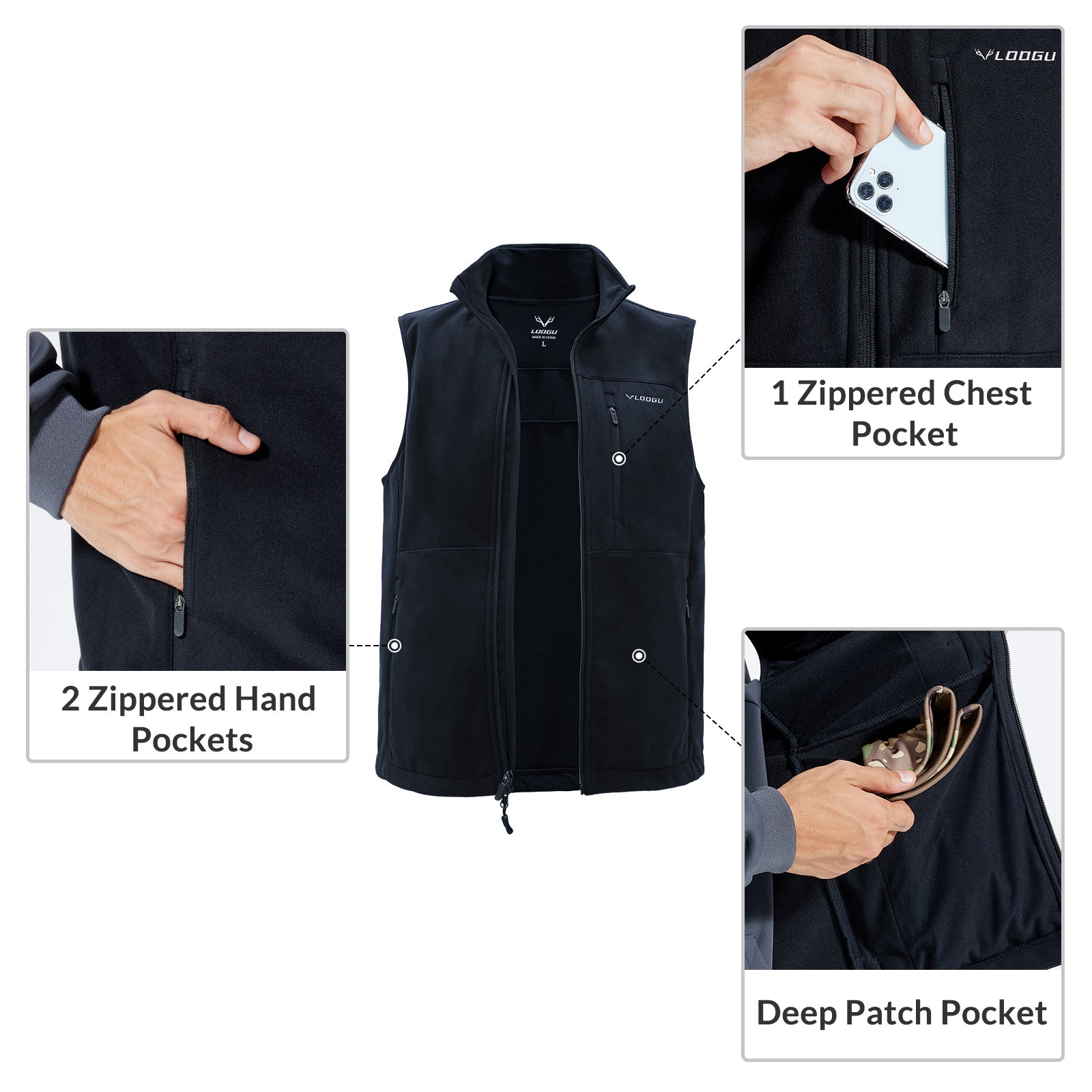 LOOGU Mens Hiking Fleece Insulation Vest M10-1