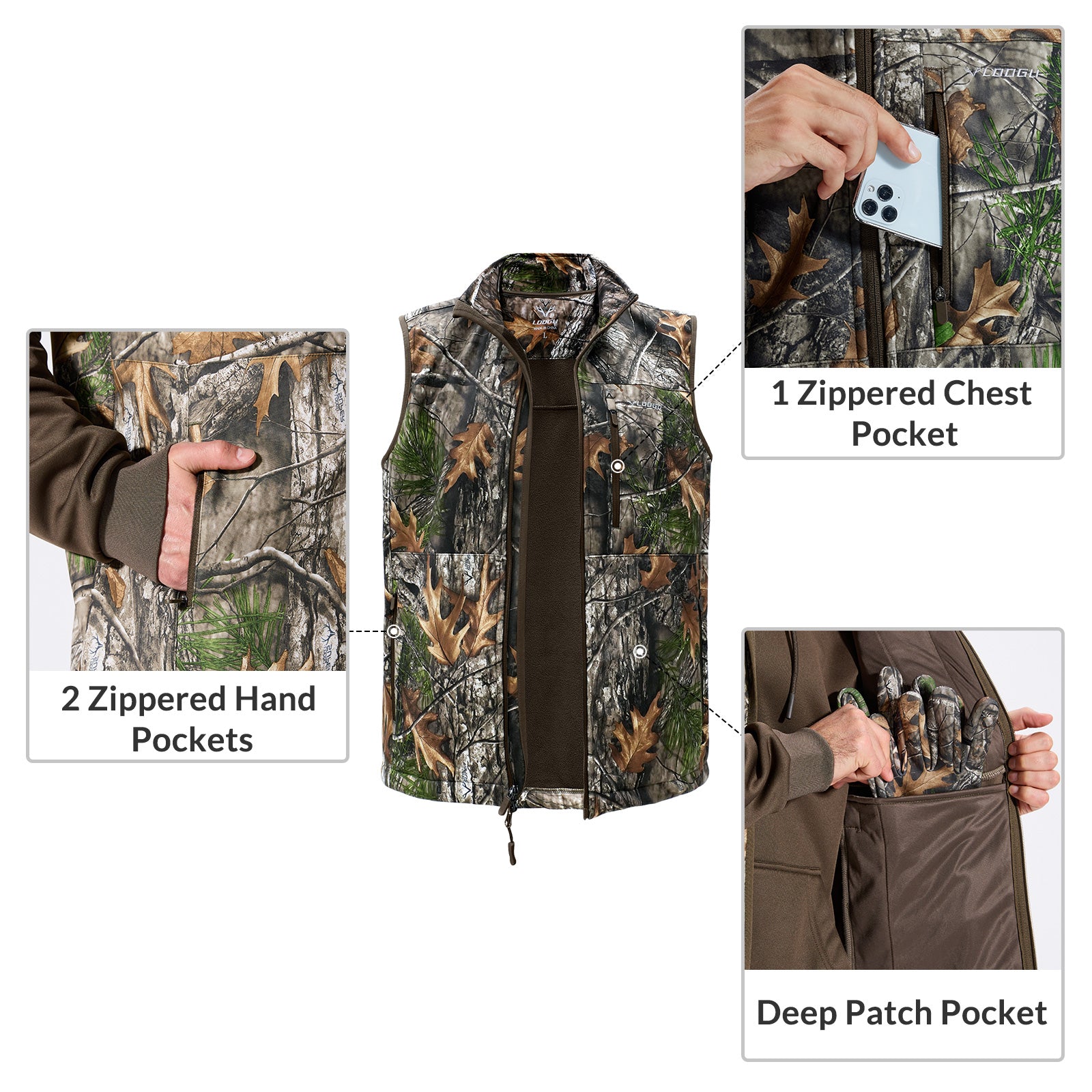 LOOGU Mens Camo Hunting Fleece Insulation Vest M10-1