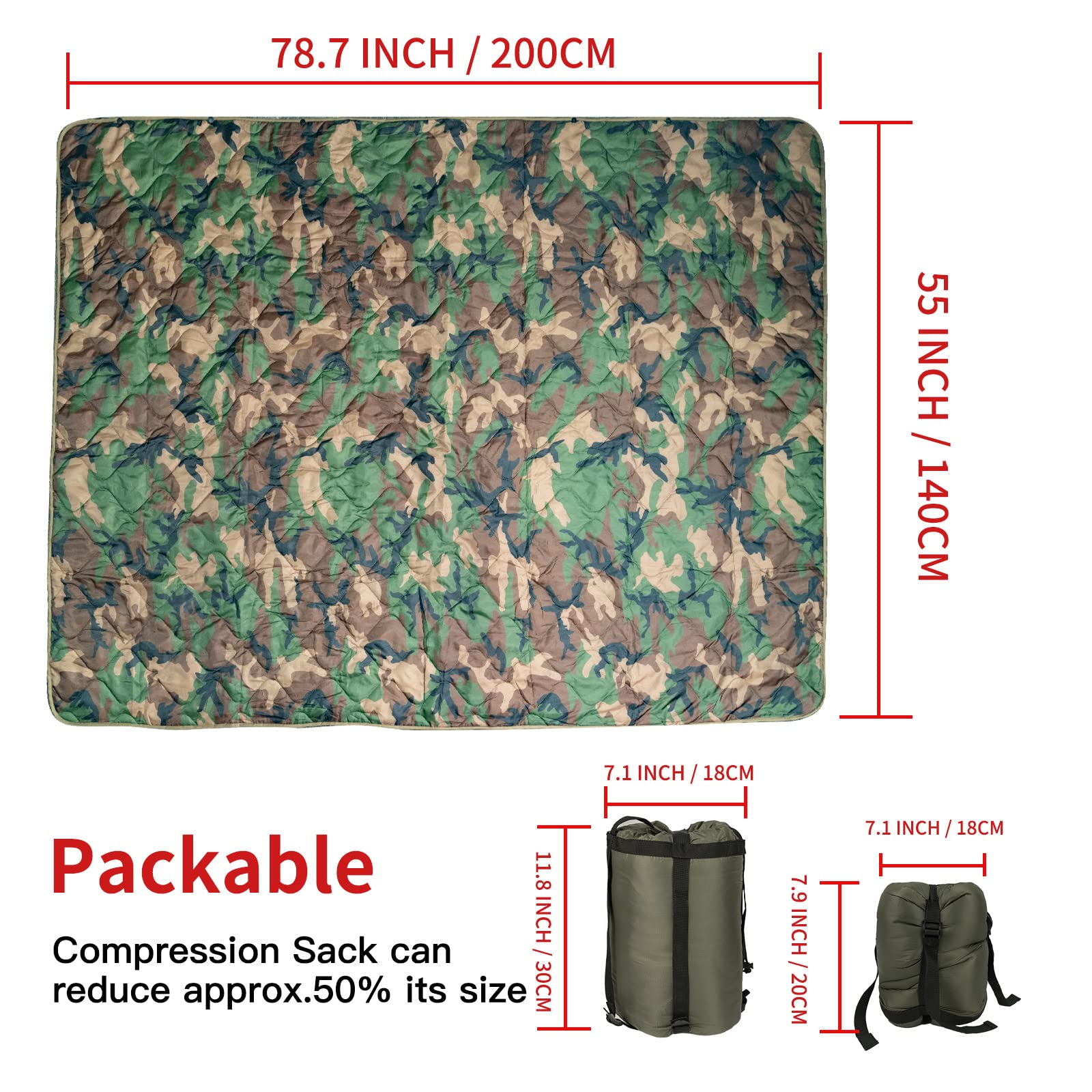 LOOGU – couverture camouflage Woobie imperméable, doublure de poncho pour le camping en plein air, la randonnée, la chasse, la survie, la randonnée, le pique-nique