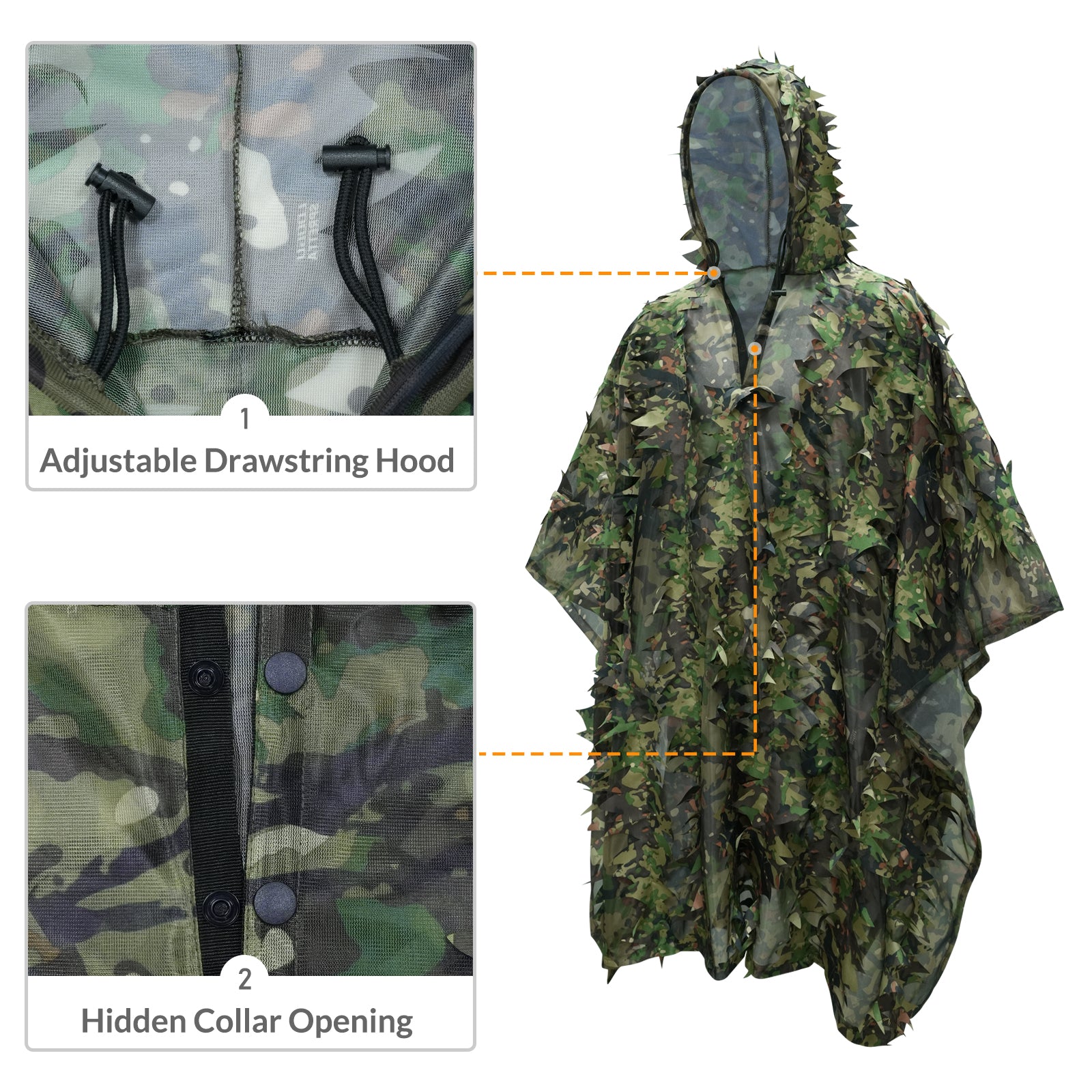 LOOGU Poncho Style Ghillie Suit 3D Leaf Spretta Camo