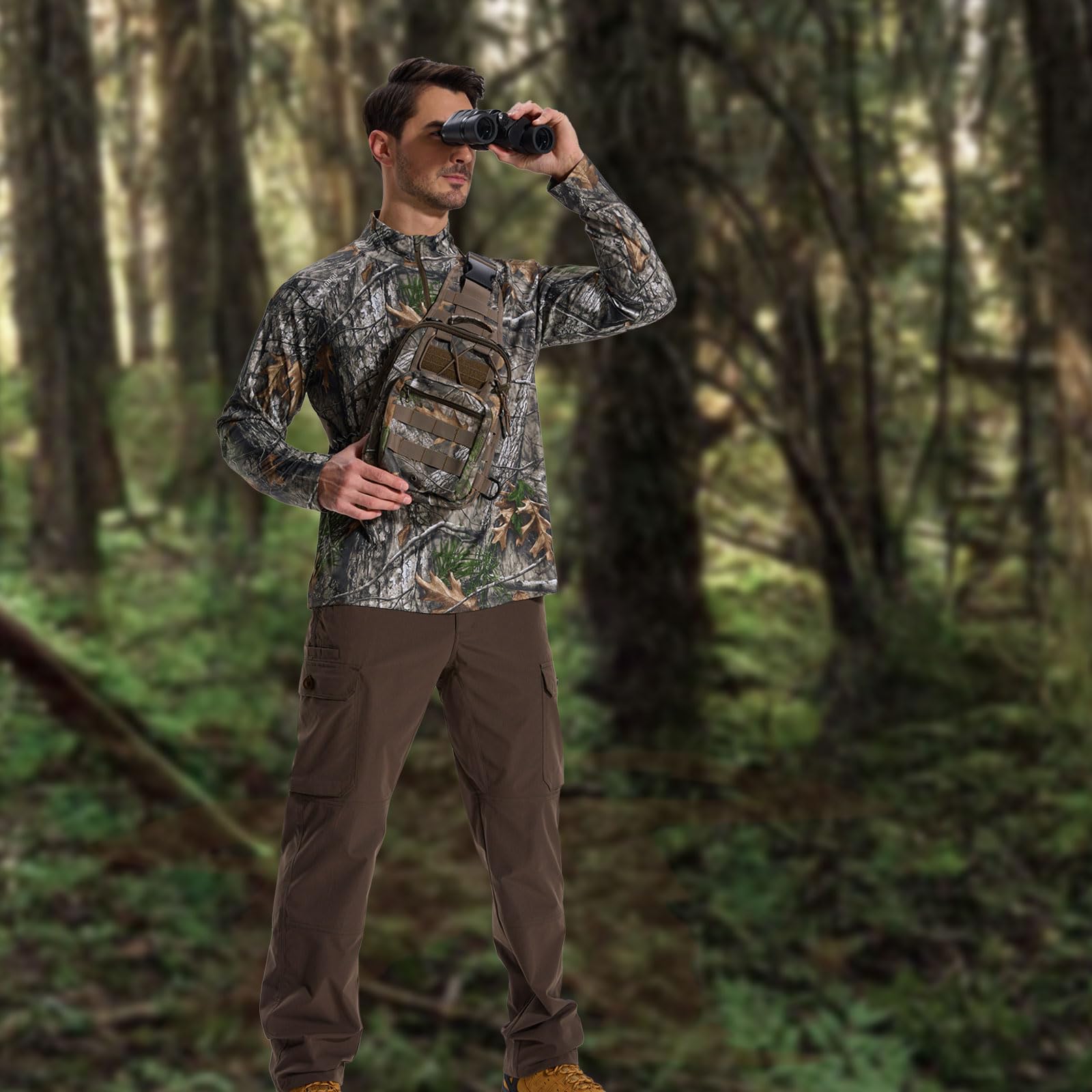 LOOGU Camo Hunting Pants 7 Pockets Dark Brown H30