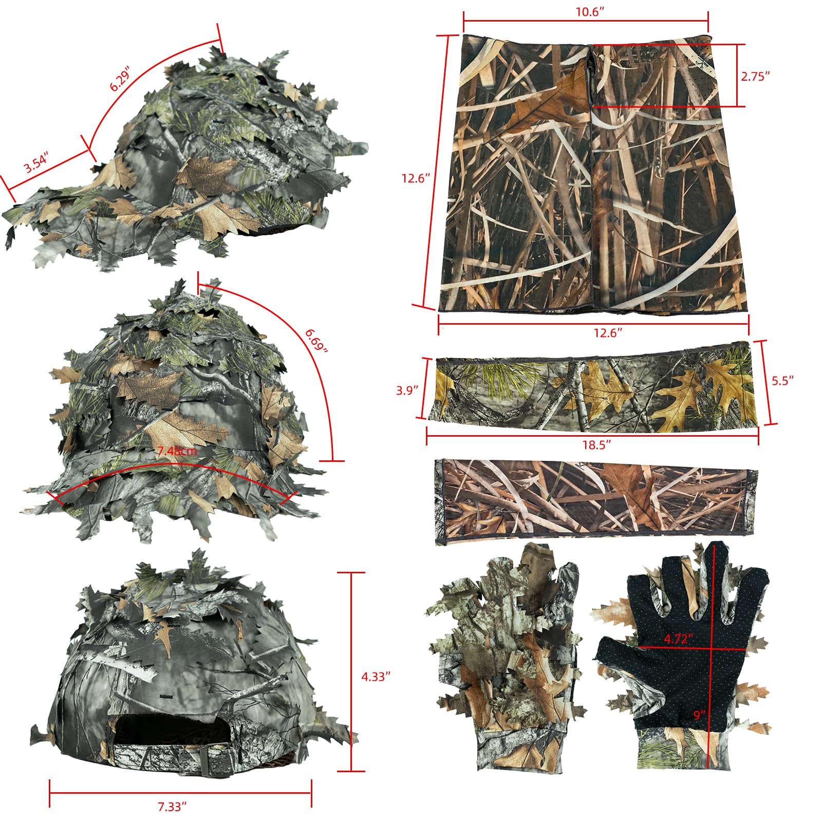 Loogu Camouflage 4-Piece Set (Hat+ Leaves Face Mask+ Gloves+ Sleeves)