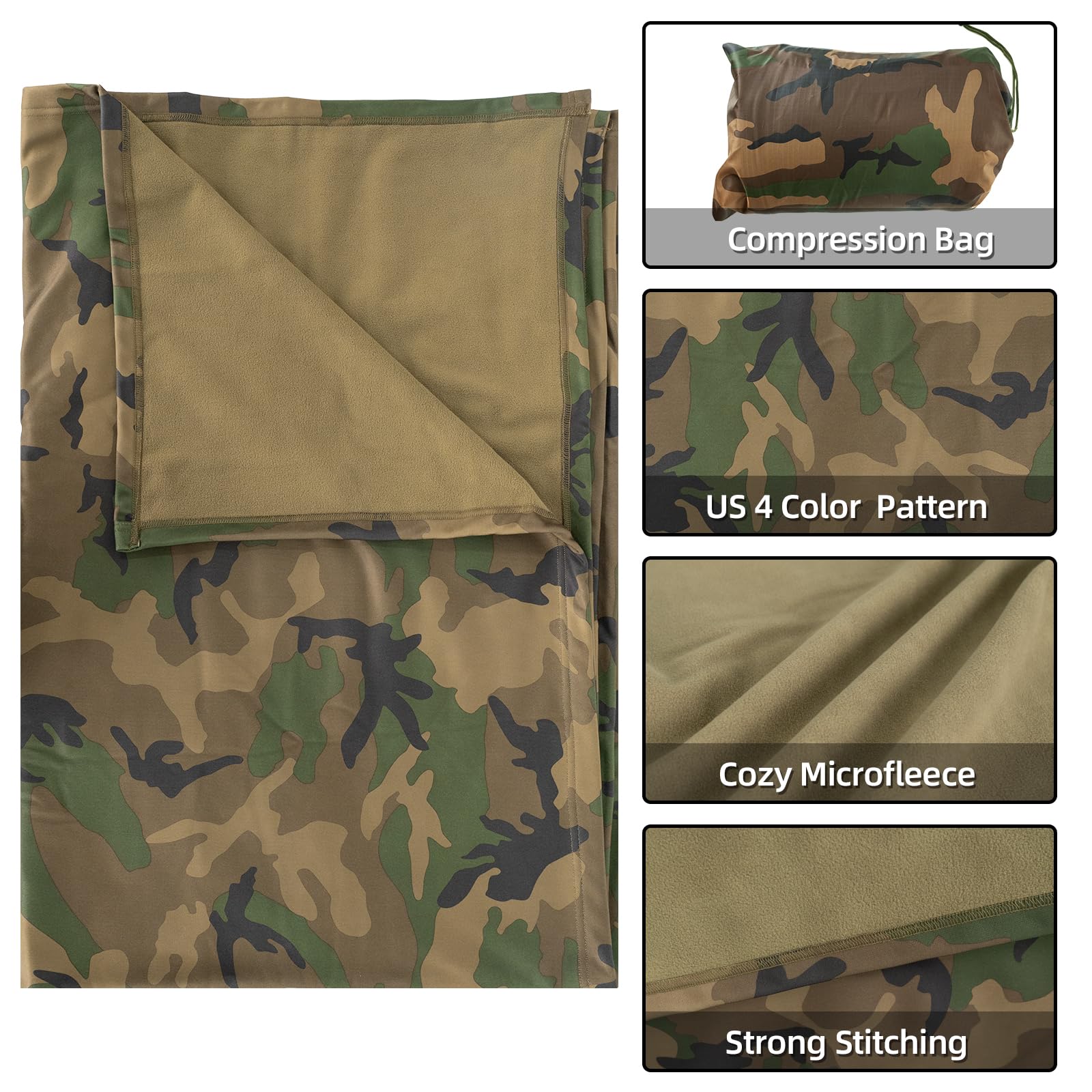 LOOGU – couverture camouflage Woobie imperméable, doublure de poncho pour le camping en plein air, la randonnée, la chasse, la survie, la randonnée, le pique-nique