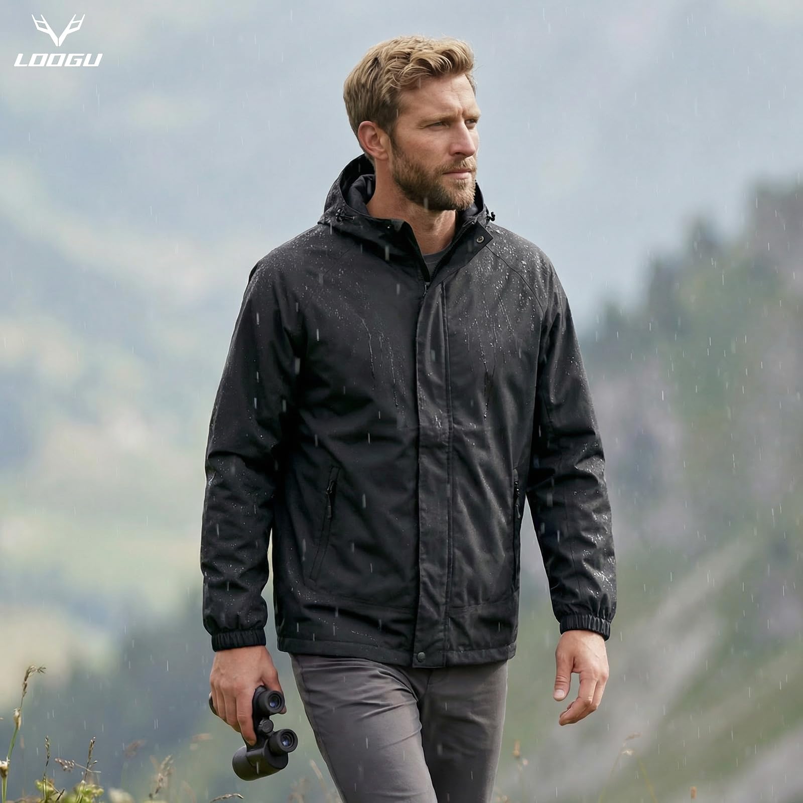 LOOGU Men’s Lightweight Waterproof Rain Shell Packable with Hood J10