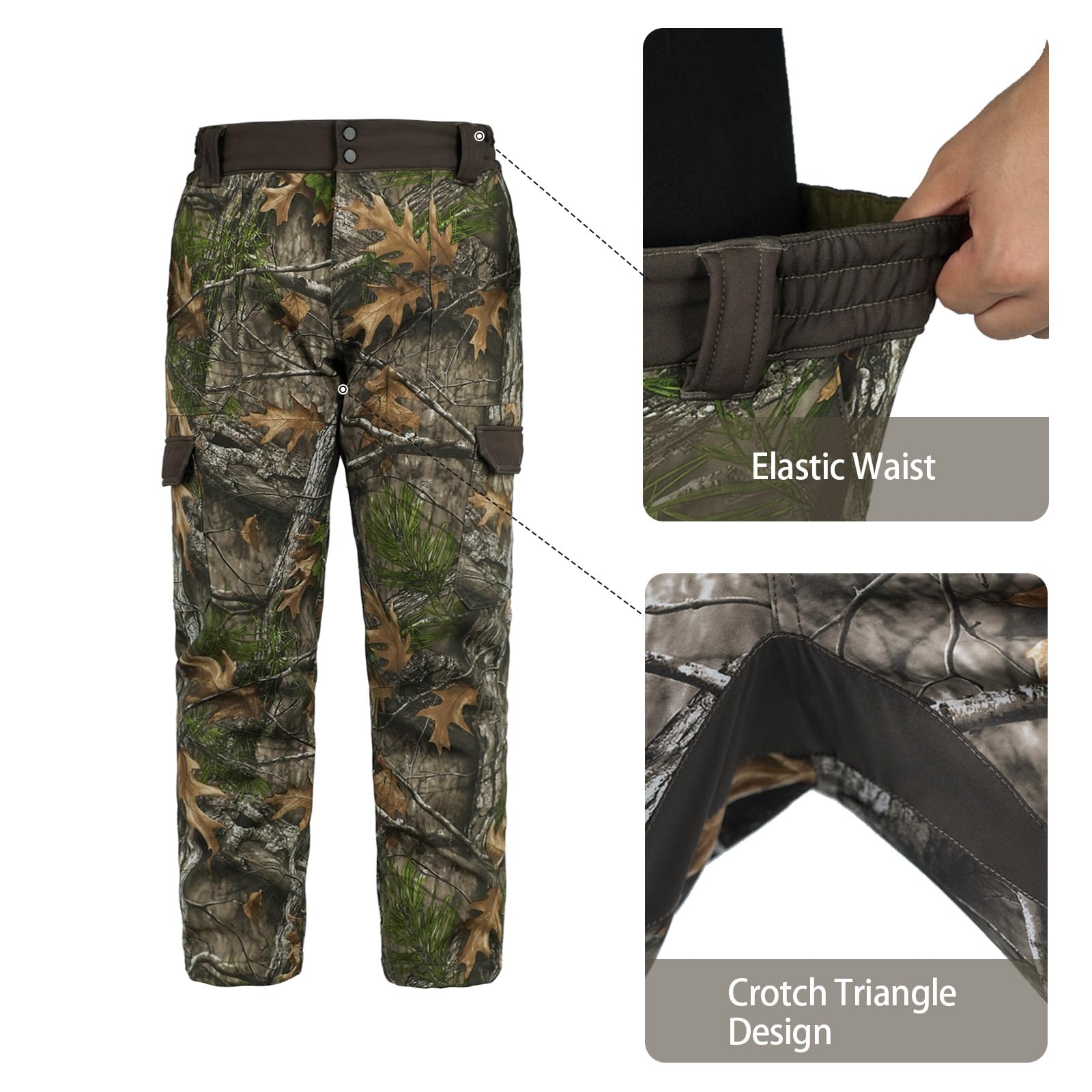 LOOGU Camo Hunting Fleece Insulation Pants 6 pocket Super Tree P20