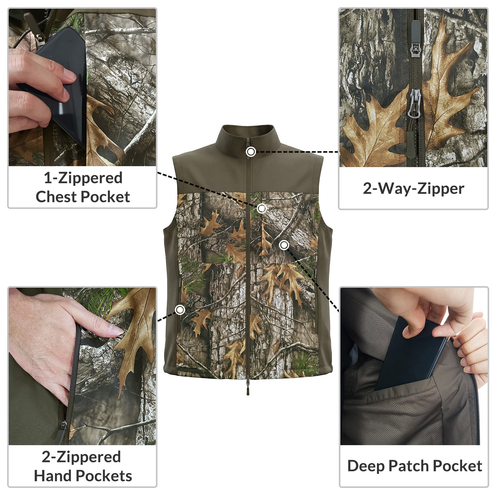 LOOGU Men’s Camo Hunting Vest Lightweight with Pockets M30