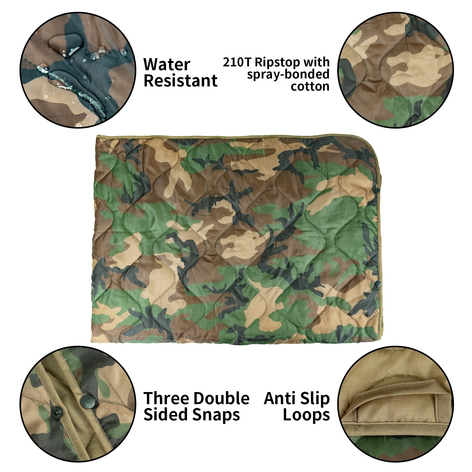 LOOGU – couverture camouflage Woobie imperméable, doublure de poncho pour le camping en plein air, la randonnée, la chasse, la survie, la randonnée, le pique-nique