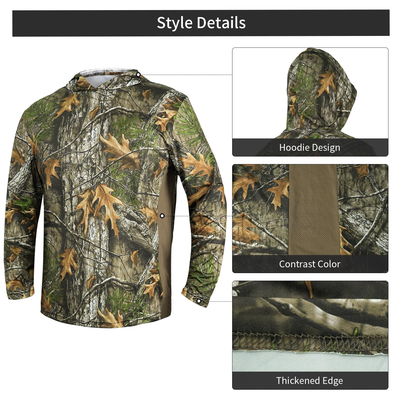 LOOGU Hunting Long Sleeve Hoodie Tree Camo Contrast T51