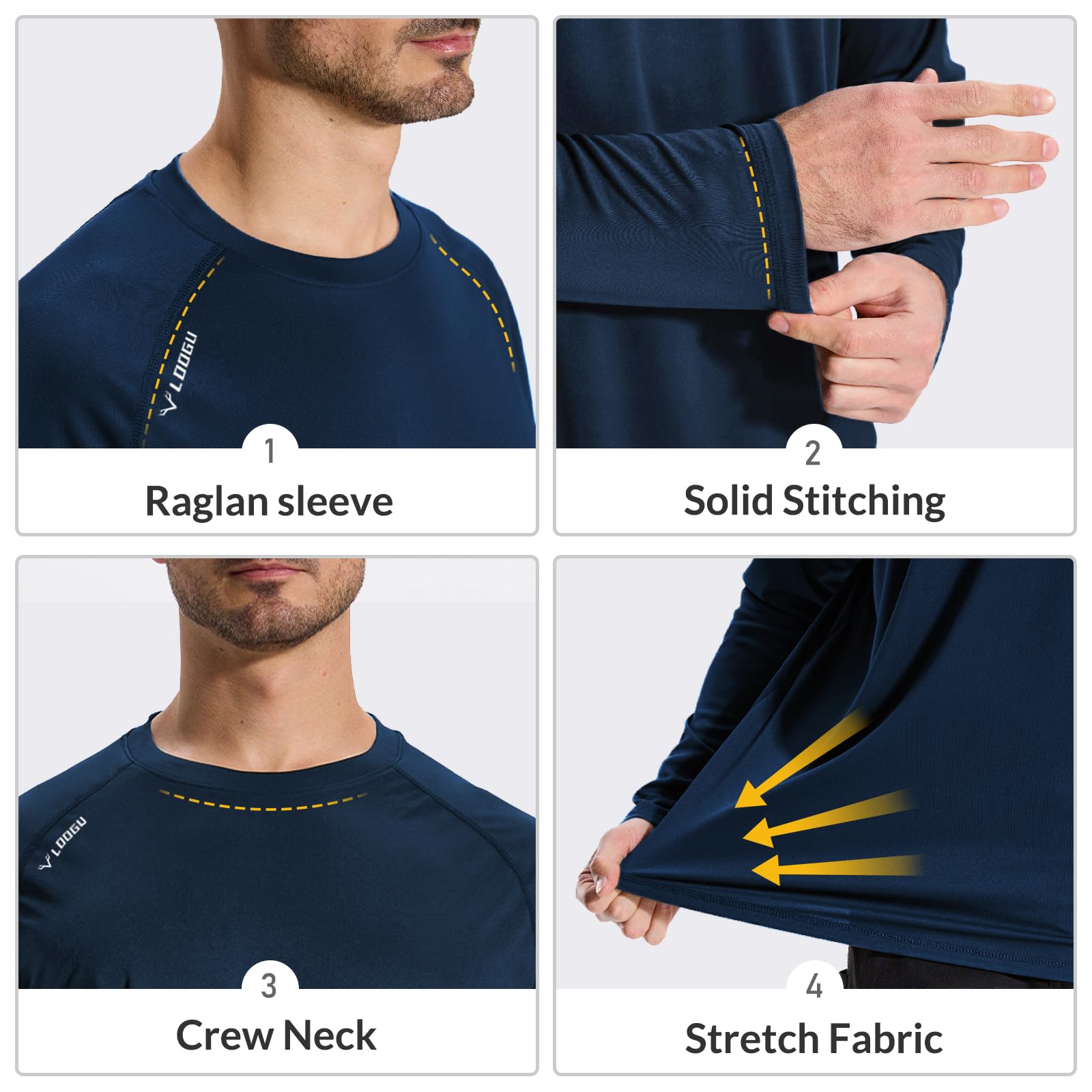 LOOGU Men’s Outdoor Long Sleeve Shirt Navy T30-LG
