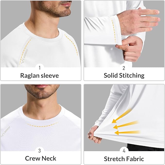 LOOGU Men’s Outdoor Long Sleeve Shirt White T30-LG