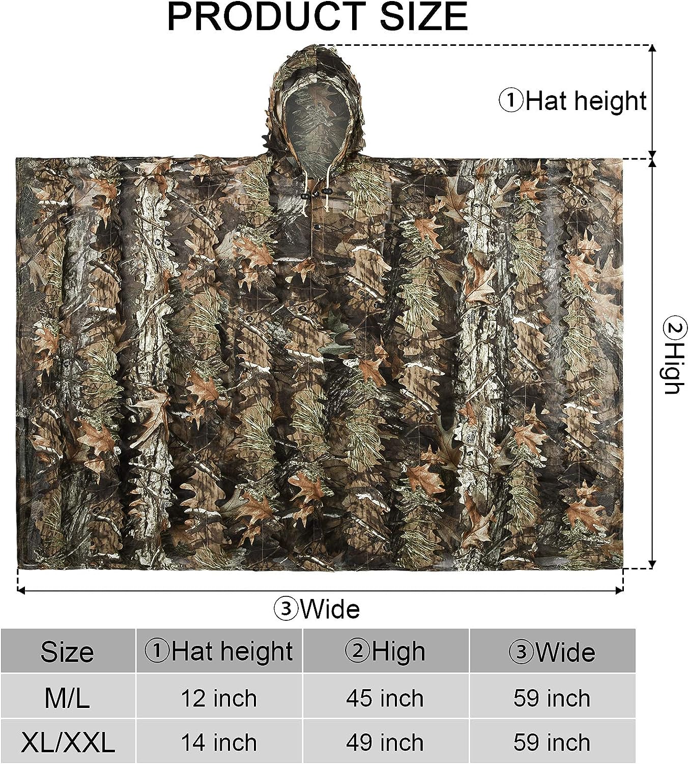 LOOGU Costume Ghillie de Chasse, Costume de Camouflage à Feuilles 3D Accessoires Militaires et de Tir Vêtements Tactiques pour Airsoft, Photographie de la Faune Halloween