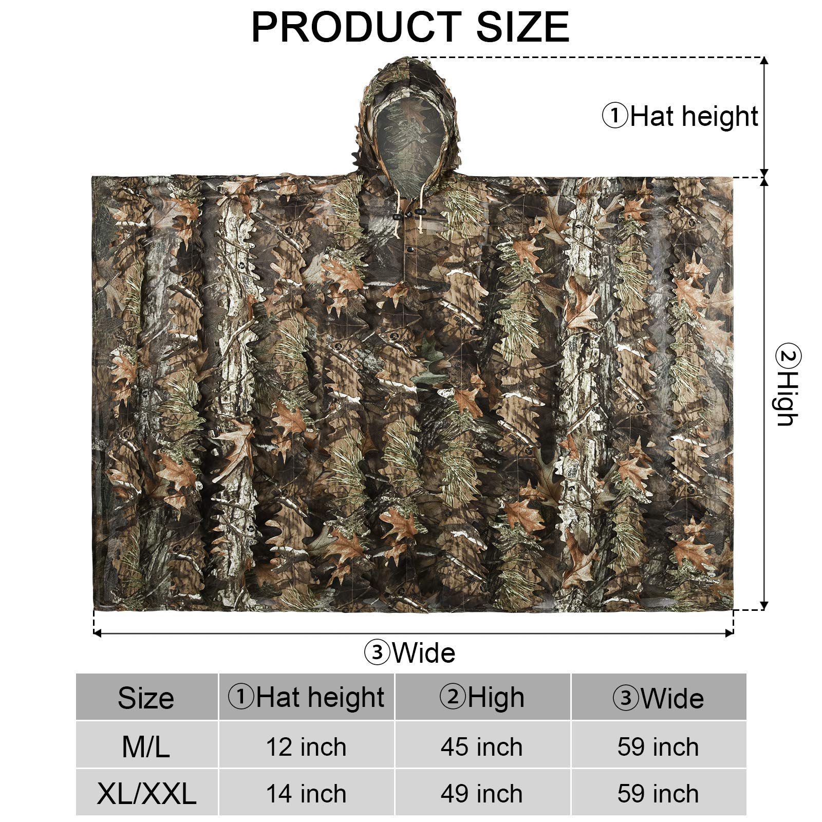 LOOGU Poncho Style Ghillie Suit 3D Leaf Super Tree Camo