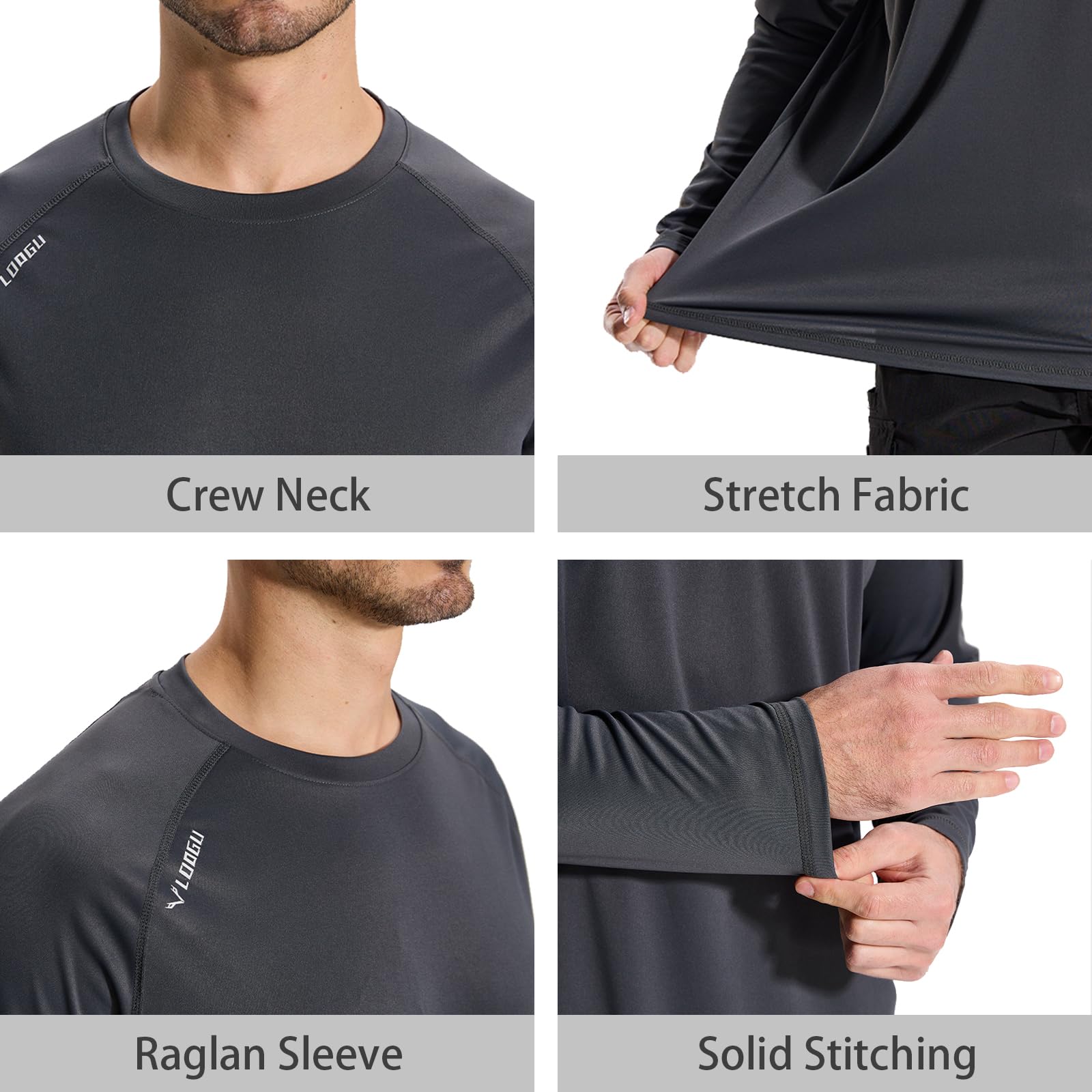 LOOGU Men’s Outdoor Long Sleeve Shirt Dark Grey T30-LG