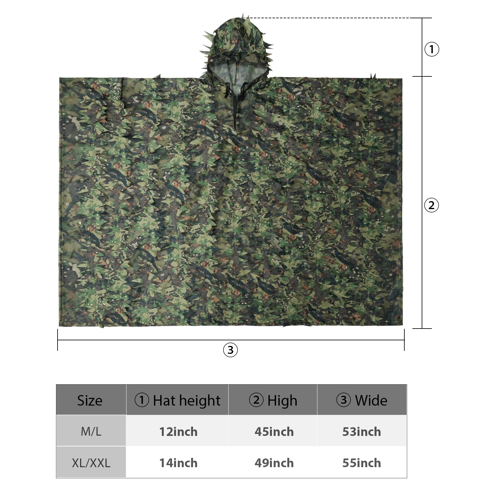 LOOGU Poncho Style Ghillie Suit 3D Leaf Spretta Camo