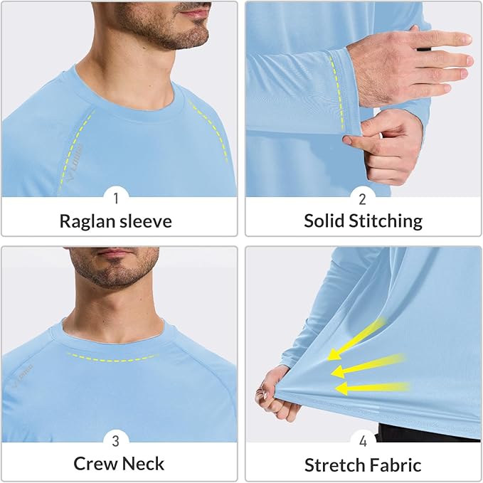 LOOGU Men’s Outdoor Long Sleeve Shirt Light Blue T30-LG