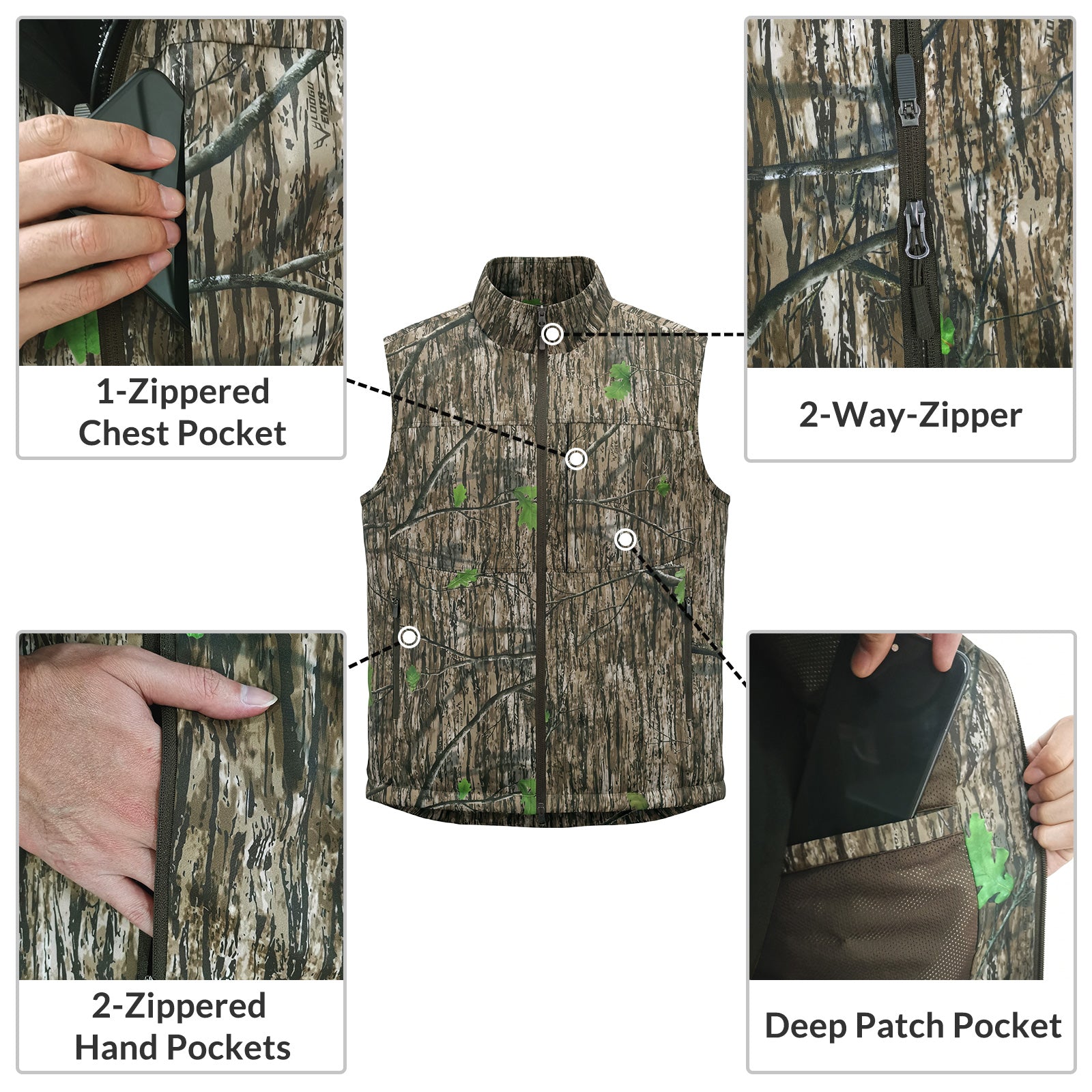 LOOGU Men’s Camo Hunting Vest Lightweight with Pockets M30