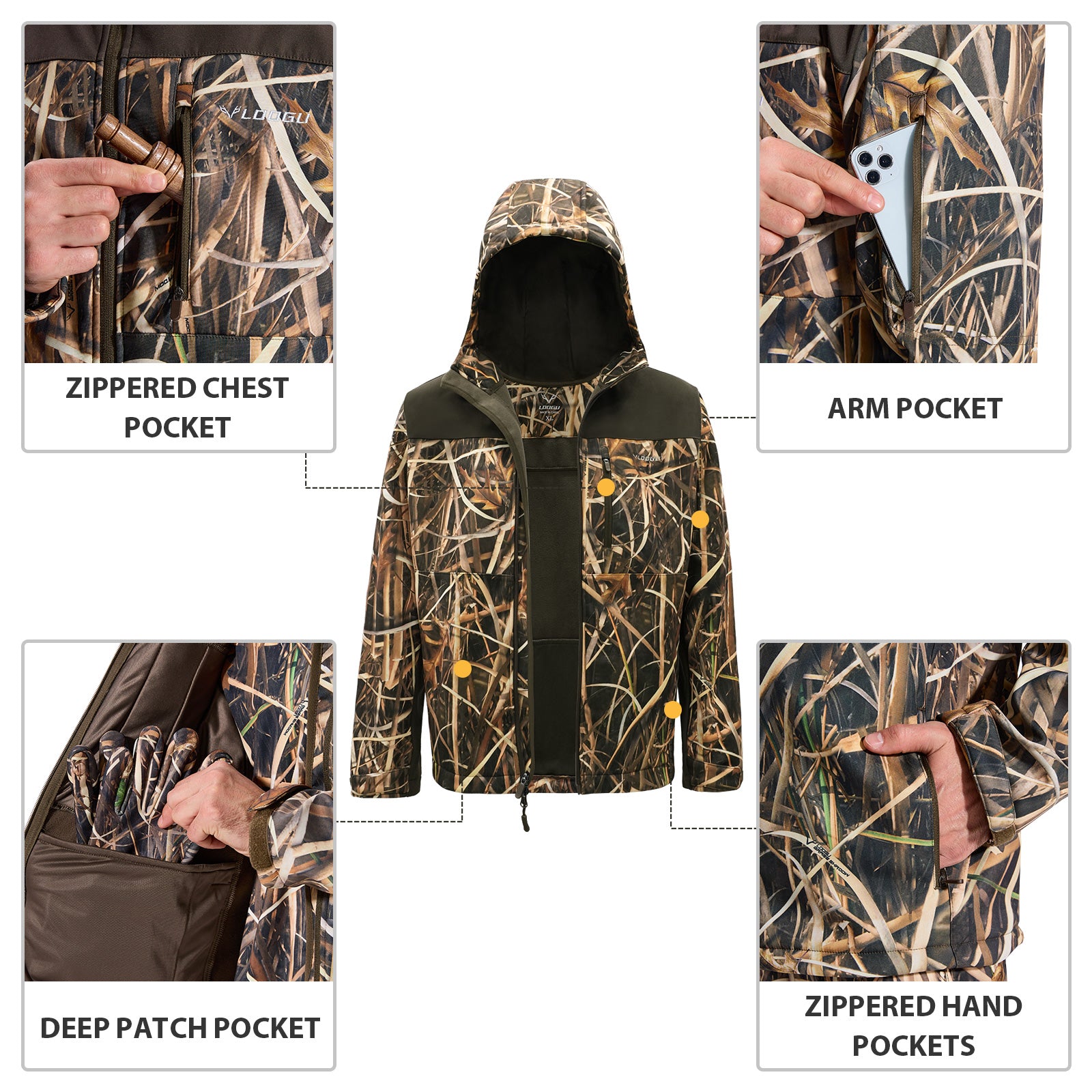 LOOGU Camo Hunting Fleece Lining Hooded Jacket M50-1