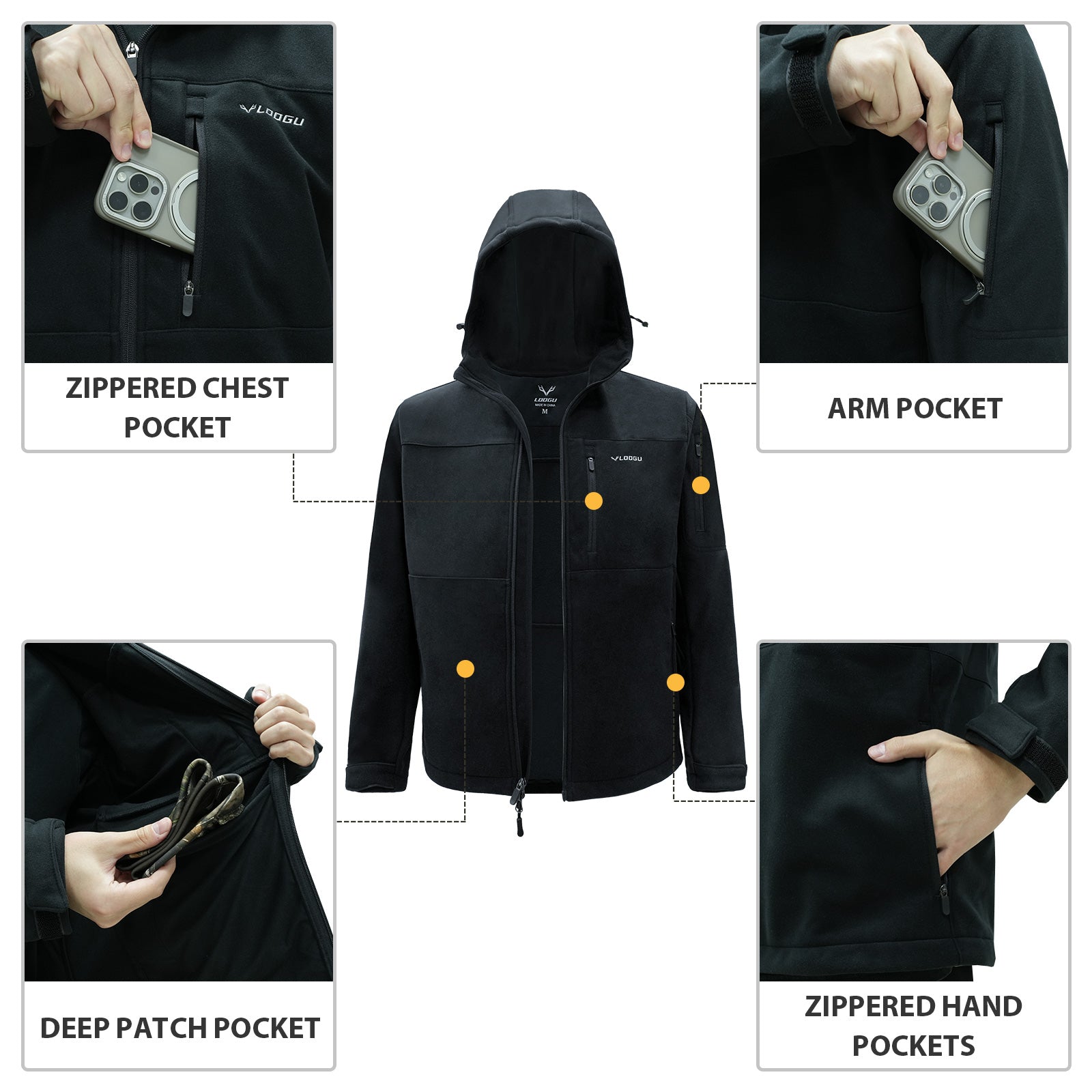 LOOGU Fleece Lining Hooded Casual Jacket M50-1