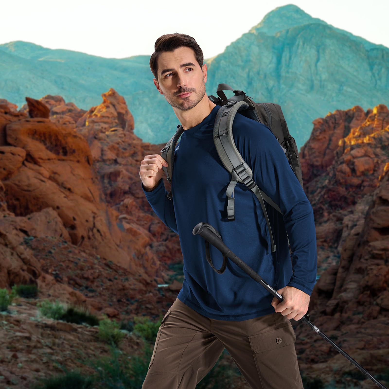 LOOGU Men’s Outdoor Long Sleeve Shirt Navy T30-LG