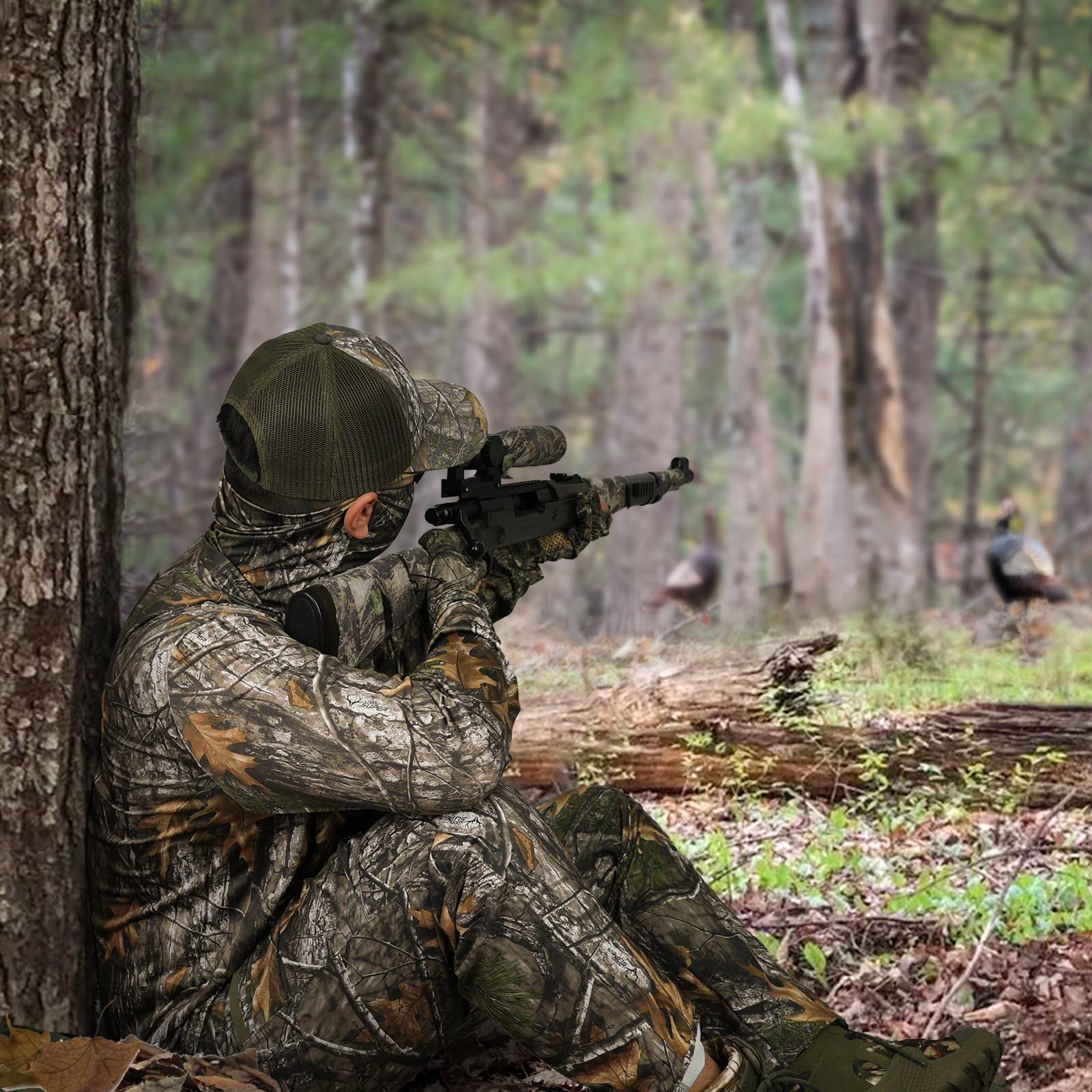 LOOGU Hunting Long Sleeve Hoodie Tree Camo Contrast T51