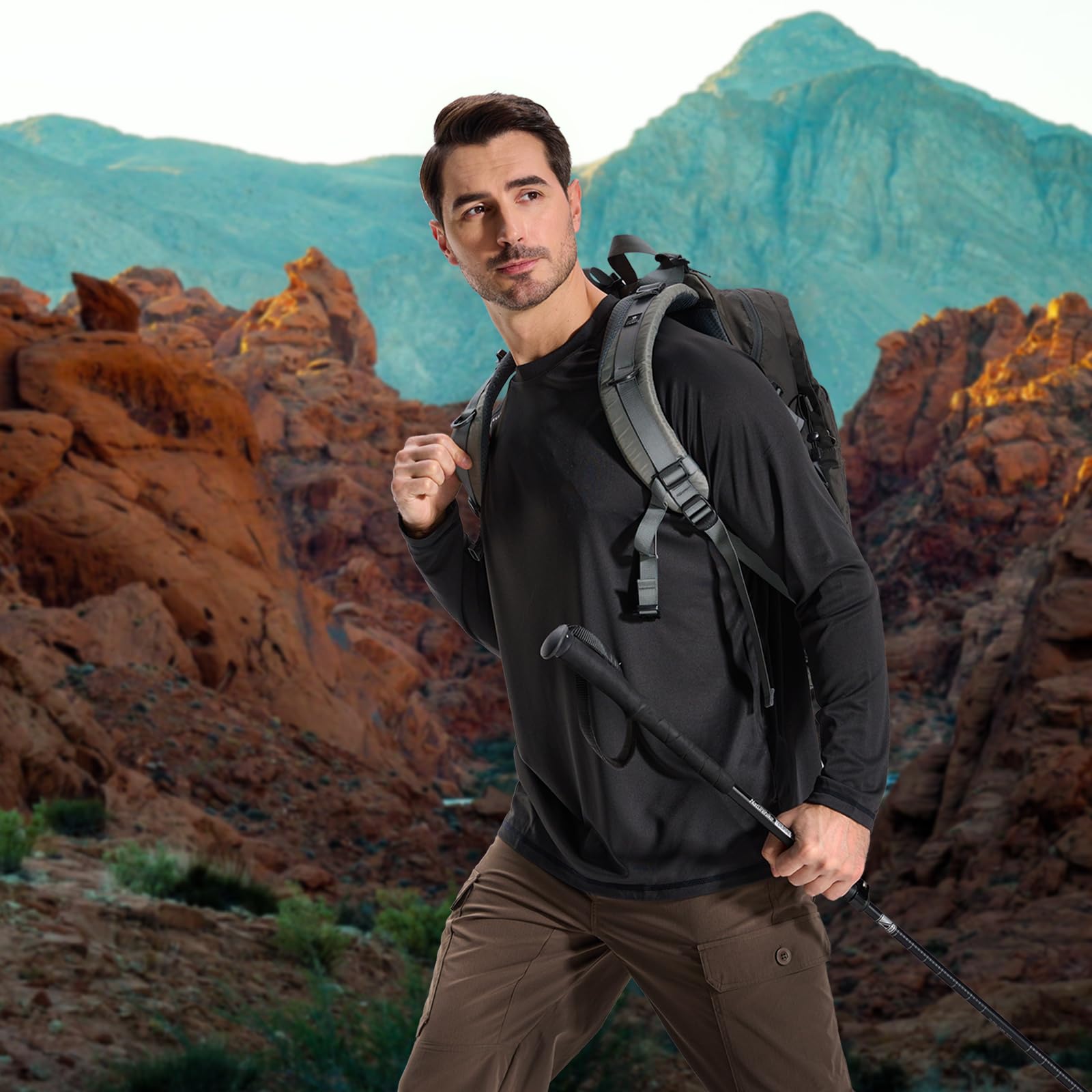 LOOGU Men’s Outdoor Long Sleeve Shirt Black T30-LG