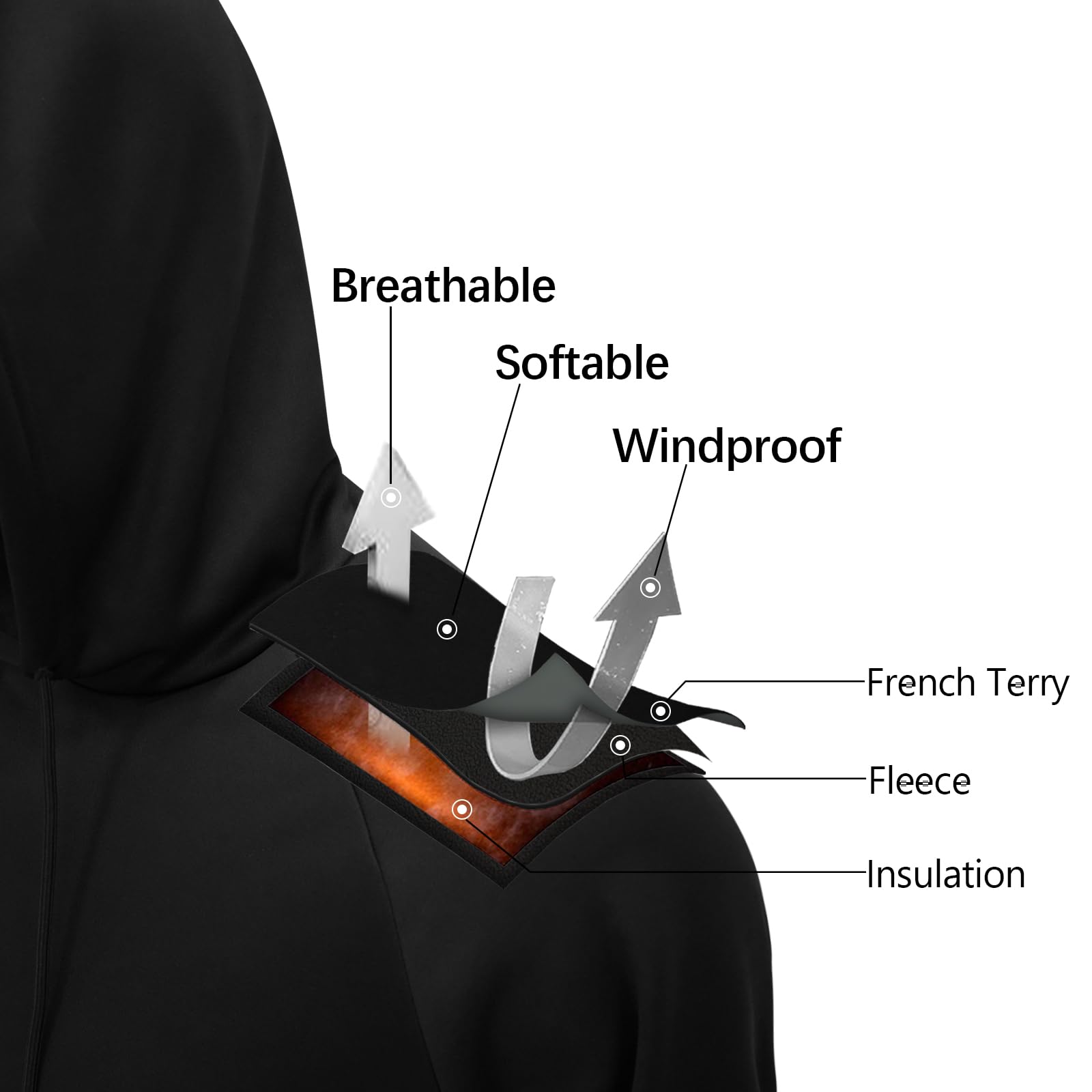LOOGU Hunting Fleece Zipper Hoodie-Black D60