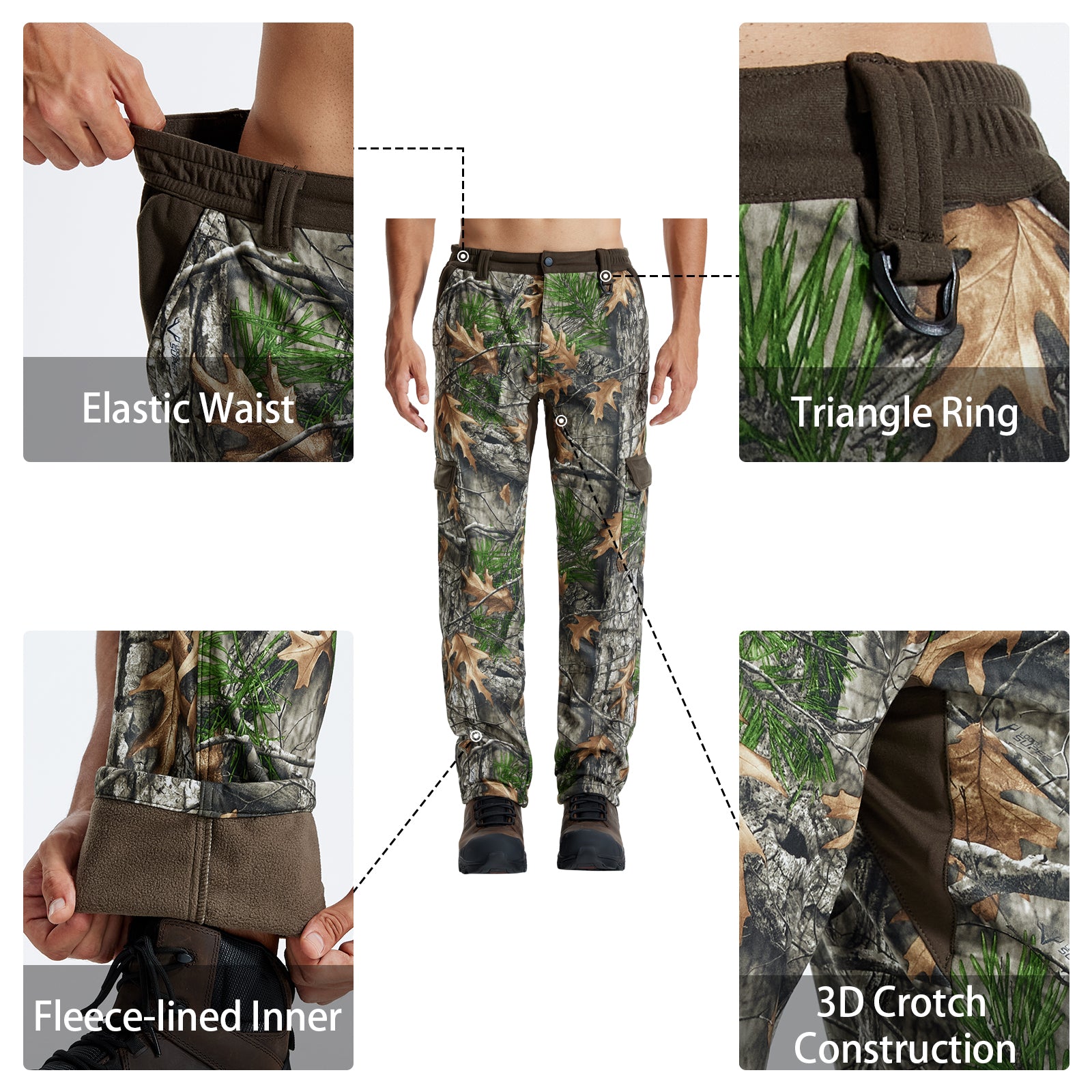 LOOGU Camo Hunting Fleece Insulation Pants 6 pocket Super Tree P20