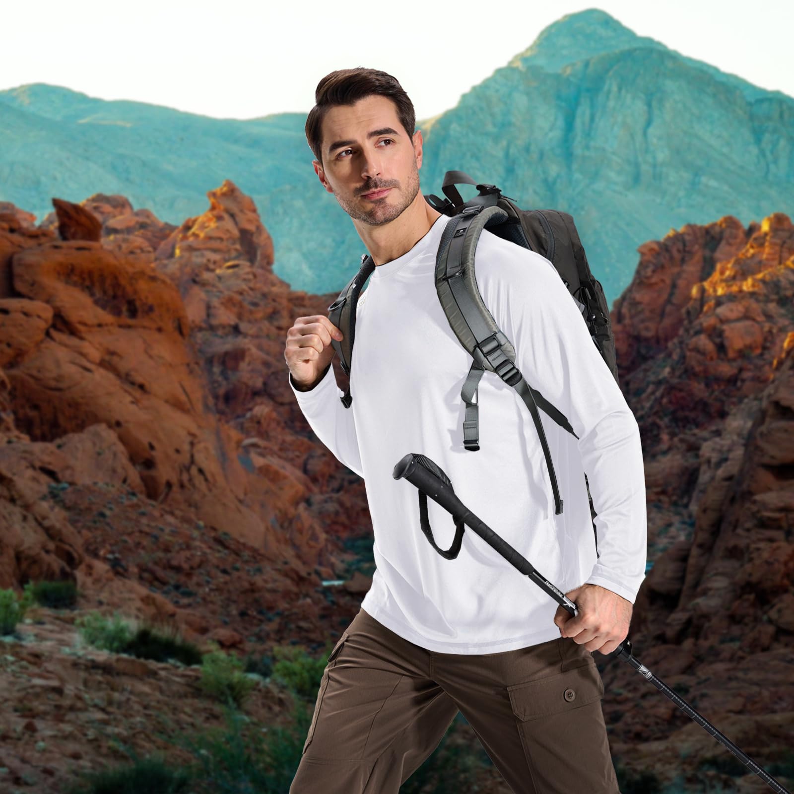 LOOGU Men’s Outdoor Long Sleeve Shirt White T30-LG