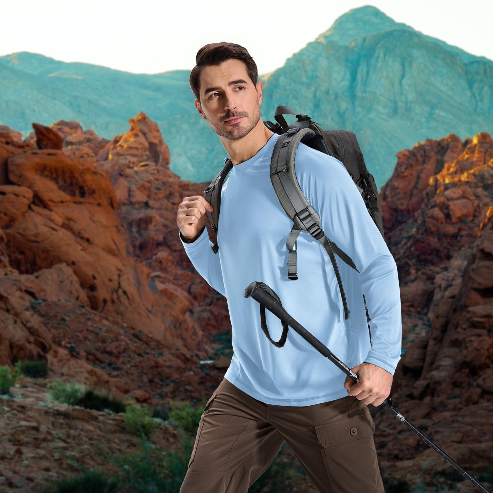 LOOGU Men’s Outdoor Long Sleeve Shirt Light Blue T30-LG