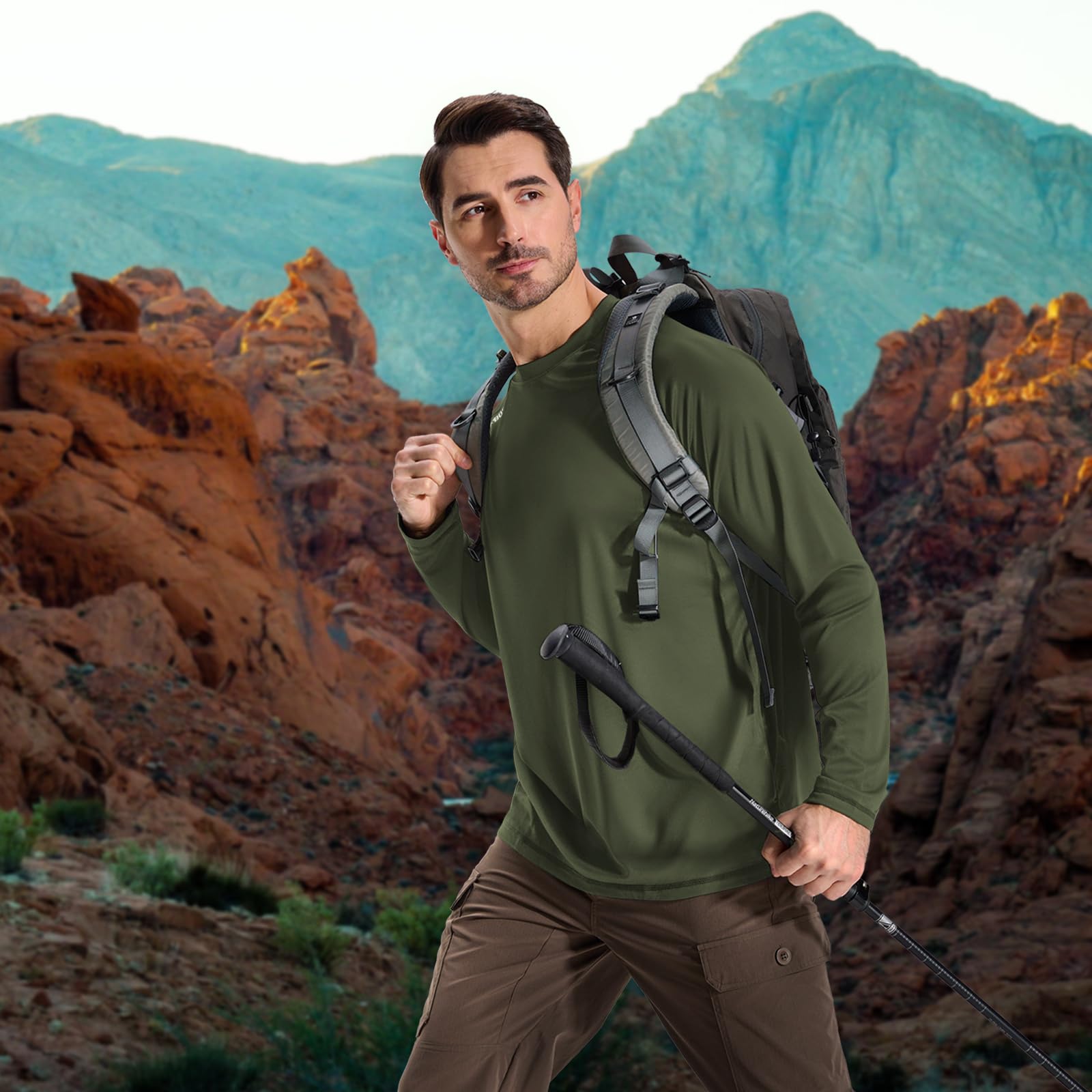 Loogu Men’s Outdoor Long Sleeve Shirt Olive-Green T30-Lg
