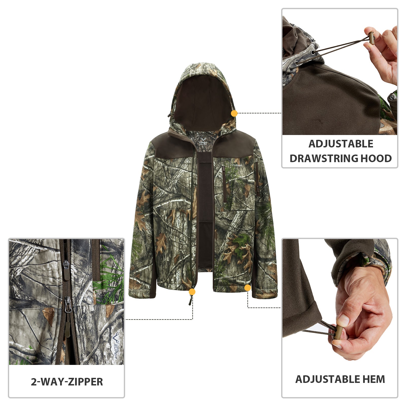 LOOGU Camo Hunting Fleece Lining Hooded Jacket M50-1