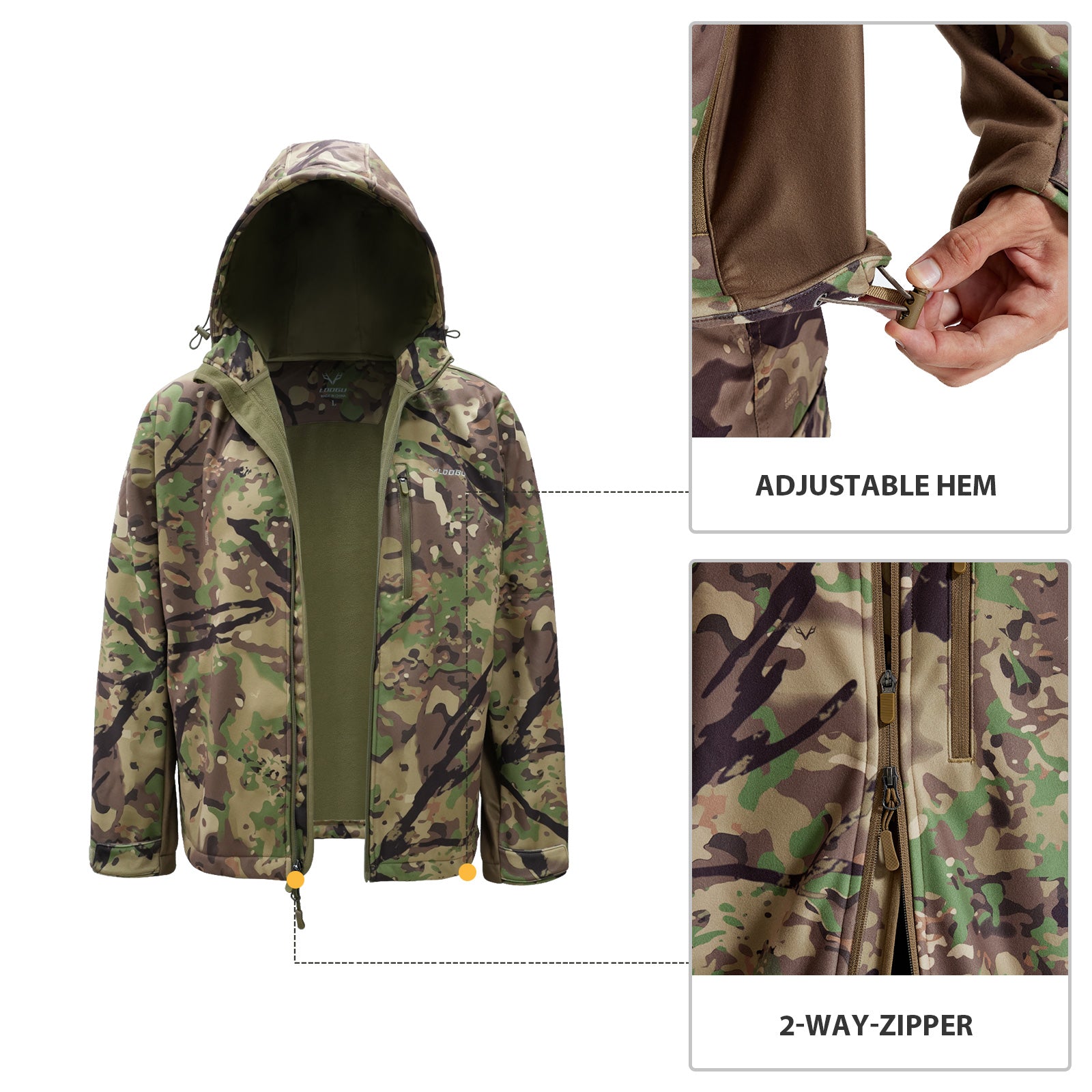 LOOGU Camo Hunting Fleece Lining Hooded Jacket M52