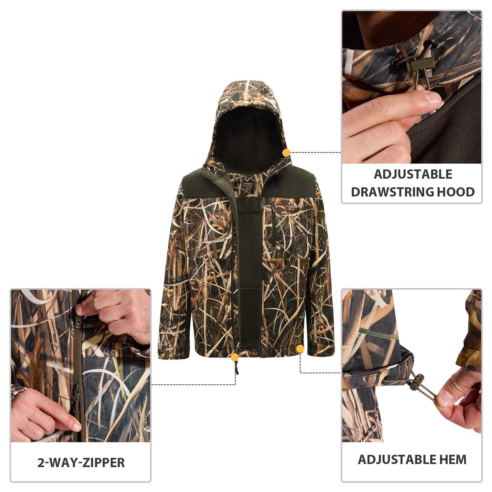 LOOGU Camo Hunting Fleece Lining Hooded Jacket M50-1