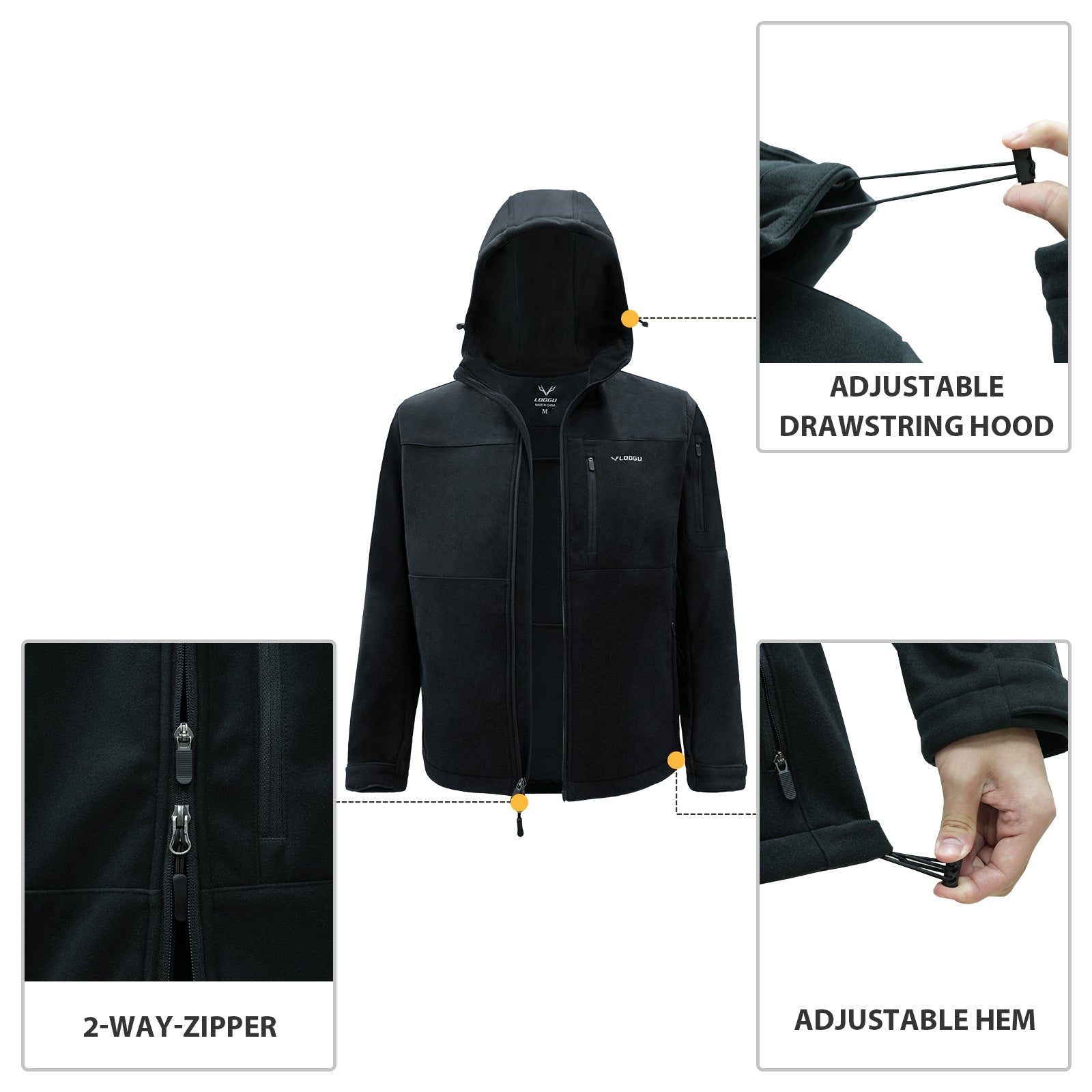 LOOGU Fleece Lining Hooded Casual Jacket M50-1
