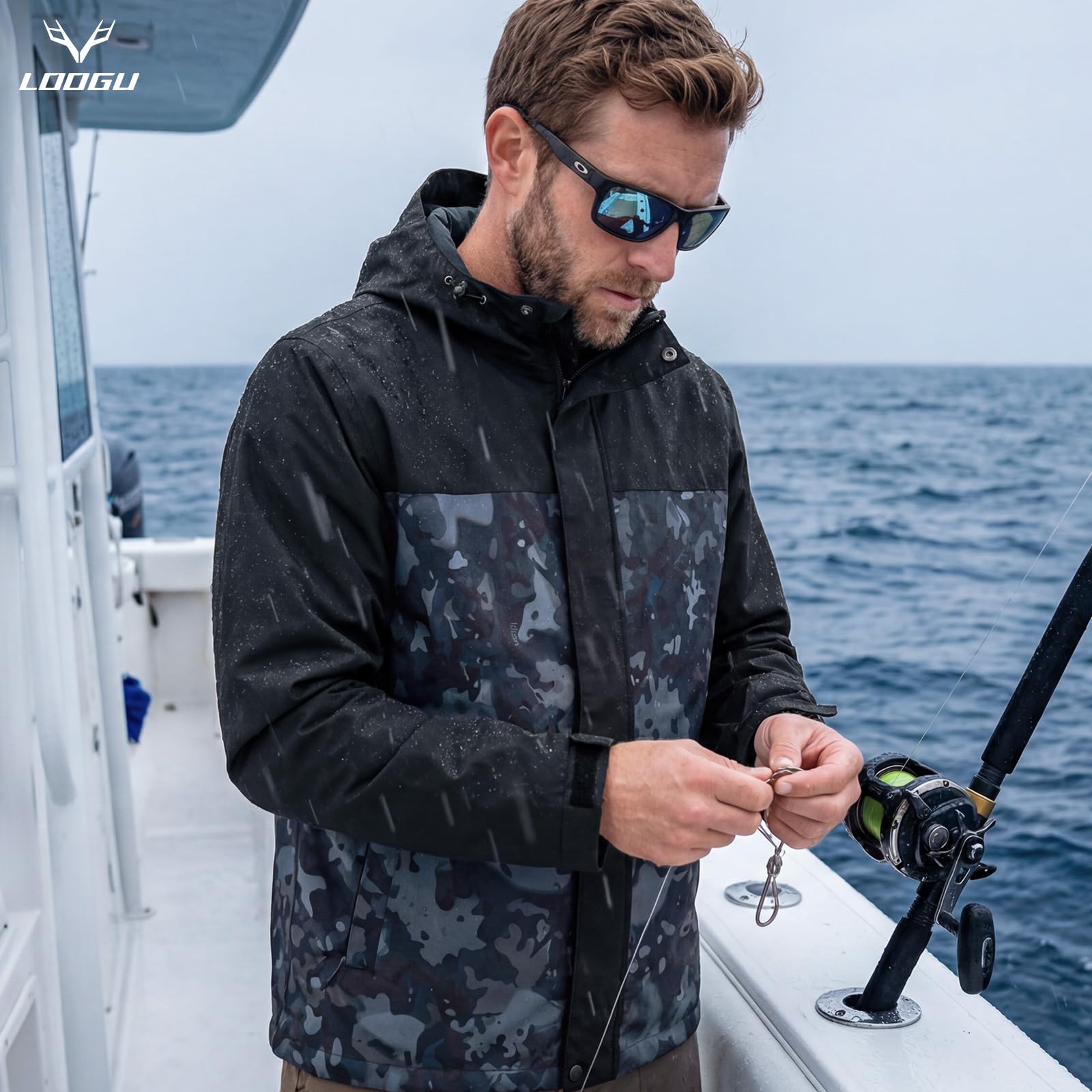 LOOGU Men’s Waterproof Packable Rain Jacket with Hood and Mesh Lining J40
