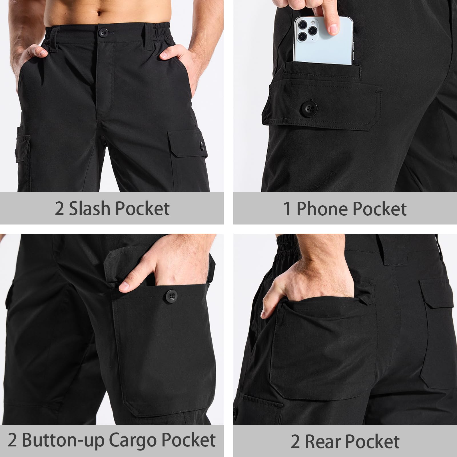 LOOGU Camo Hunting Pants 7 Pockets Black H30