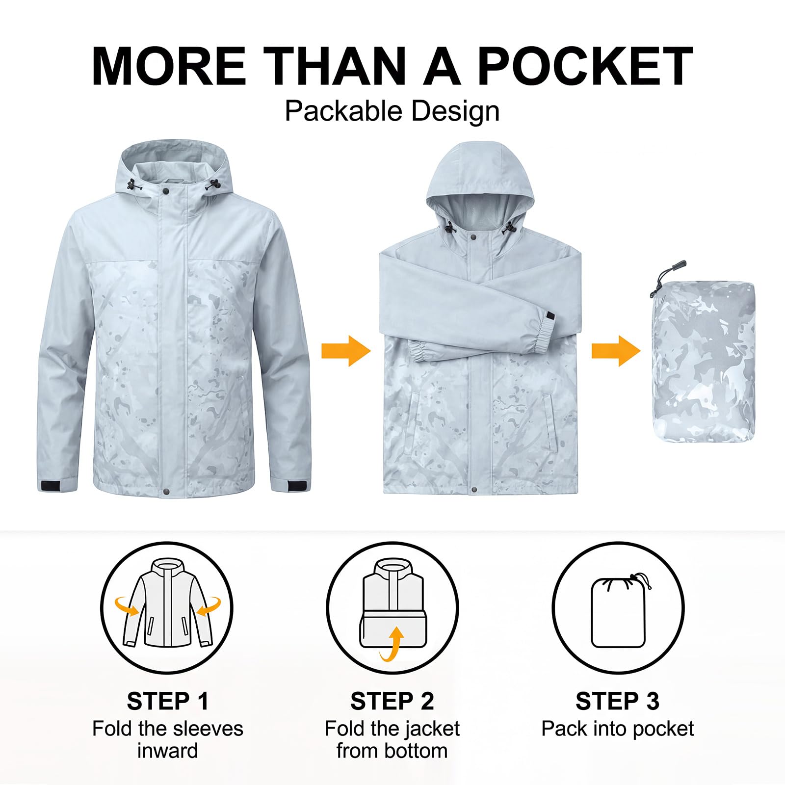 LOOGU Men’s Waterproof Packable Rain Jacket with Hood and Mesh Lining J40