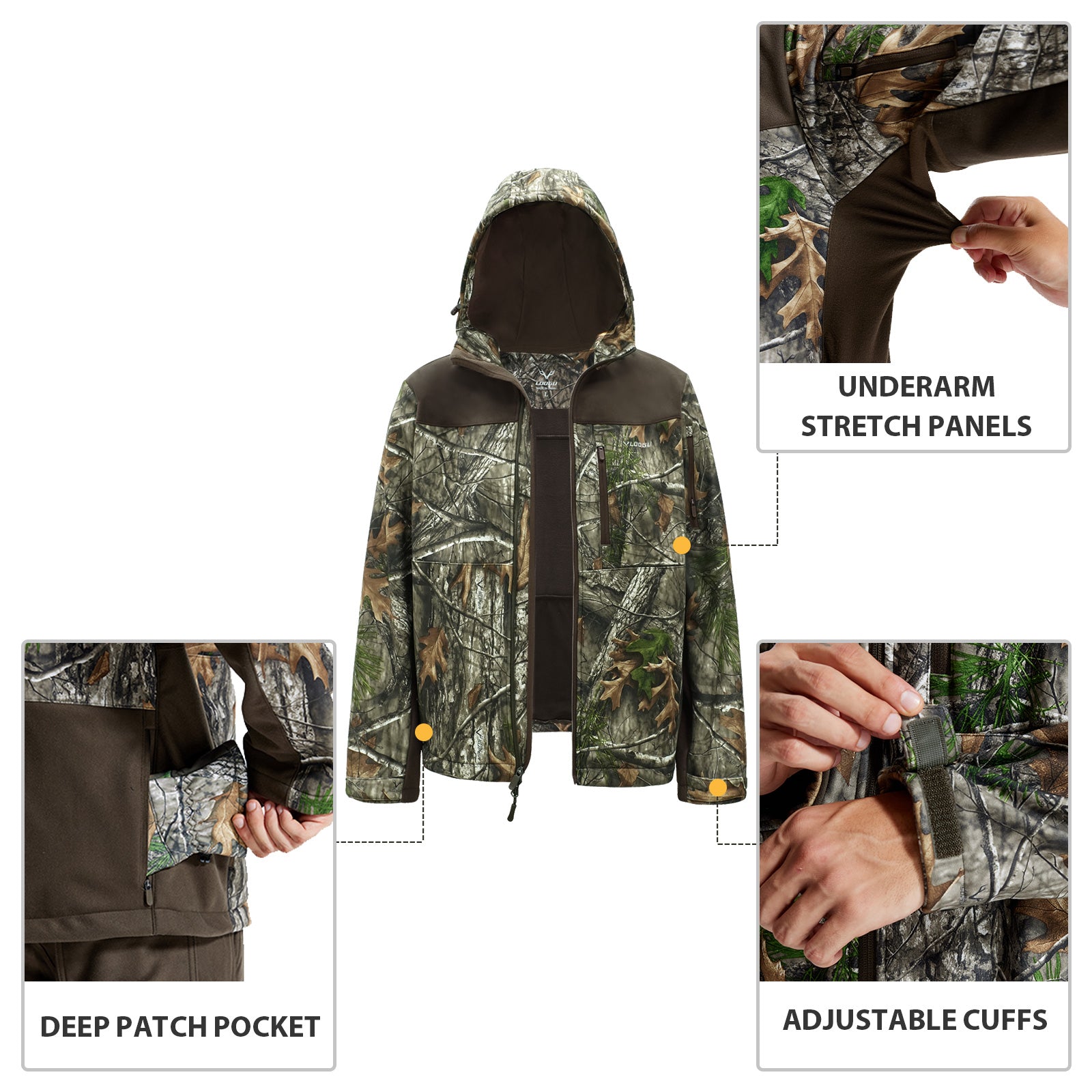LOOGU Camo Hunting Fleece Lining Hooded Jacket M50-1