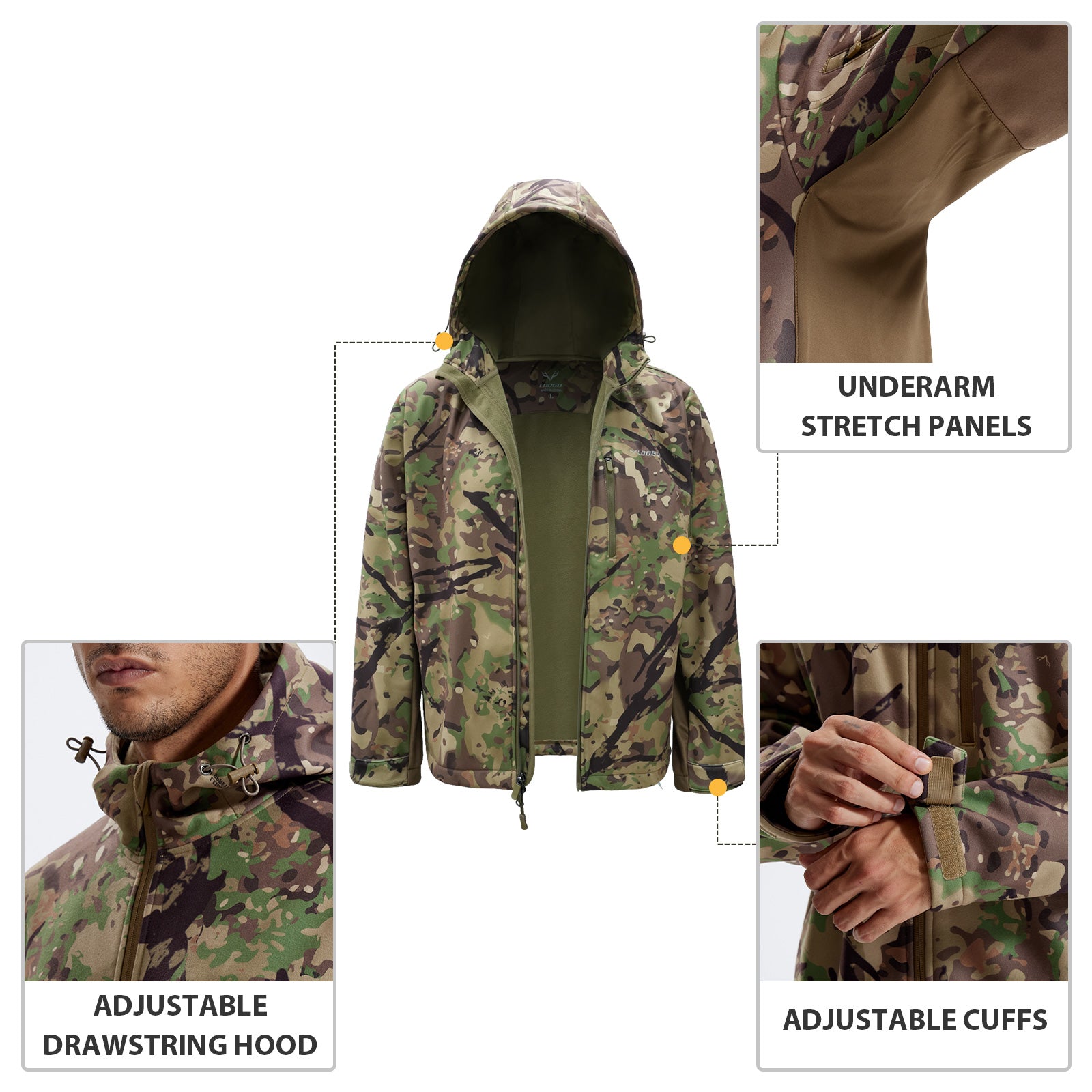 LOOGU Camo Hunting Fleece Lining Hooded Jacket M52